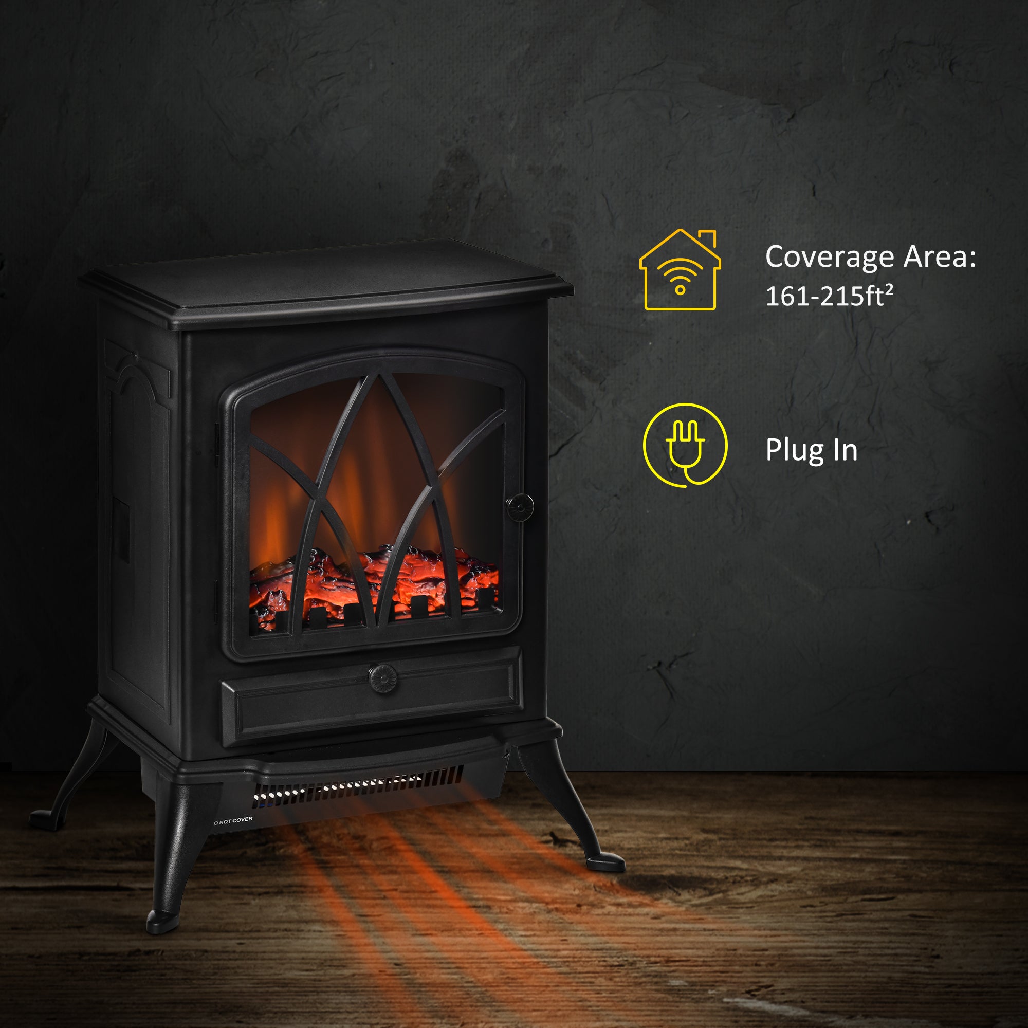 Electric Fireplace Heater Freestanding Fireplace Stove with Adjustable LED Flame Effect and Front Door, 750W/1500W, Black