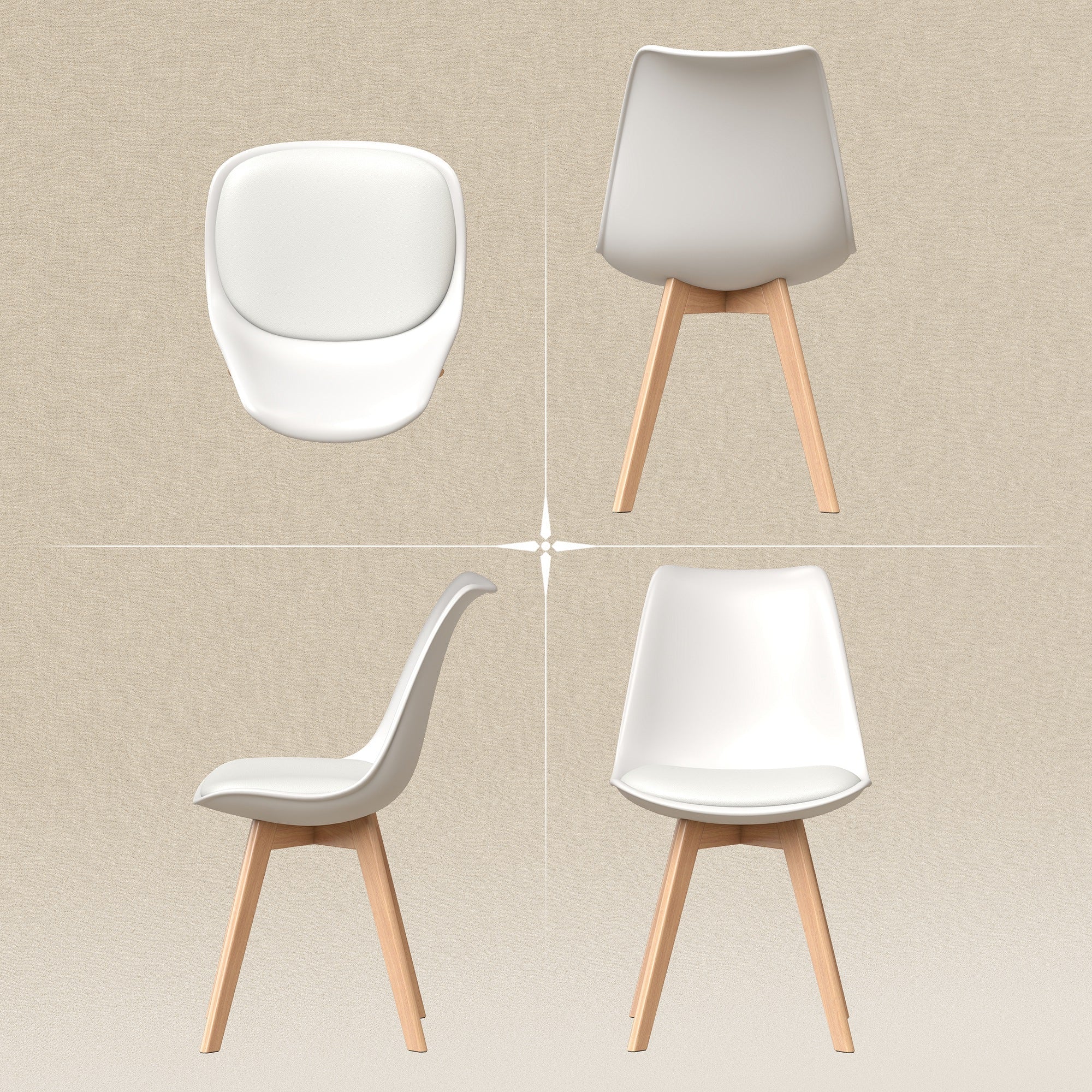 Dining Chairs Set of 6, Modern Kitchen Chairs with PU Leather Cushion and Wood Base, Upholstered Accent Chairs for Living Room and Dining Room, White