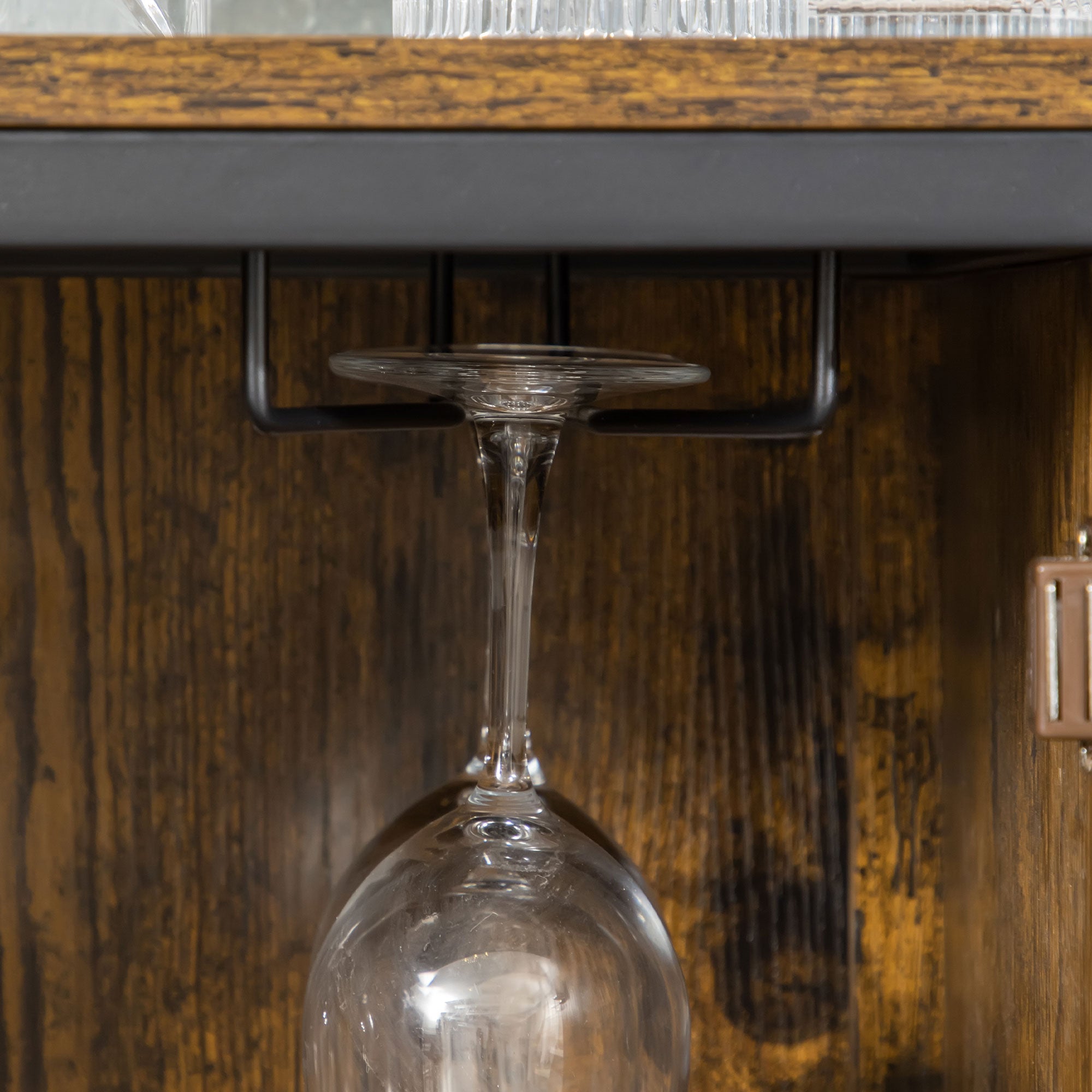 9-Bottle Industrial Retro Wine Cabinet with Mesh Doors & Glass Holder, Rustic Brown