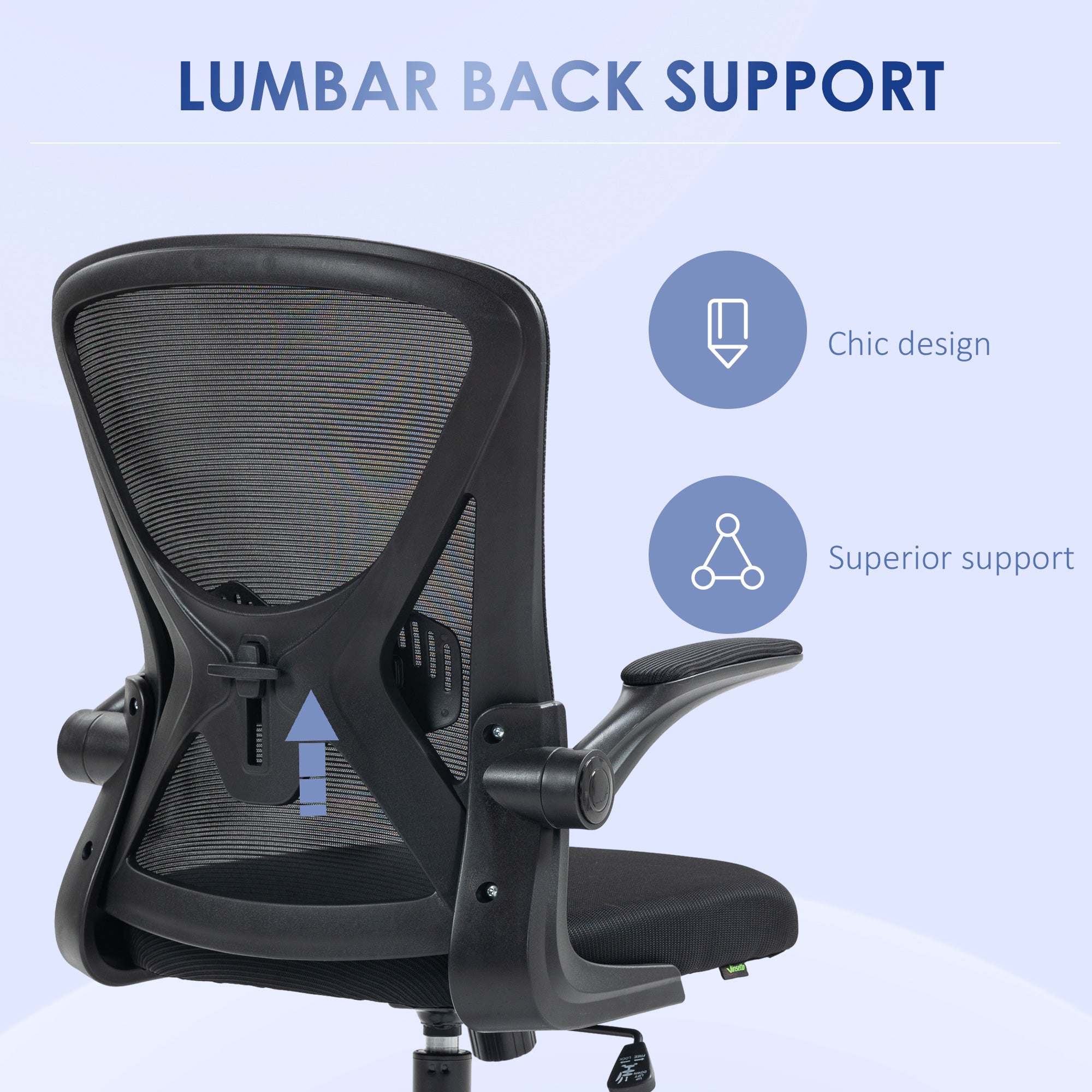Vinsetto Mid Back Office Chair, Mesh Computer Desk Chair with Lumbar Back Support, Flip-up Arm, Adjustable Height, Black D