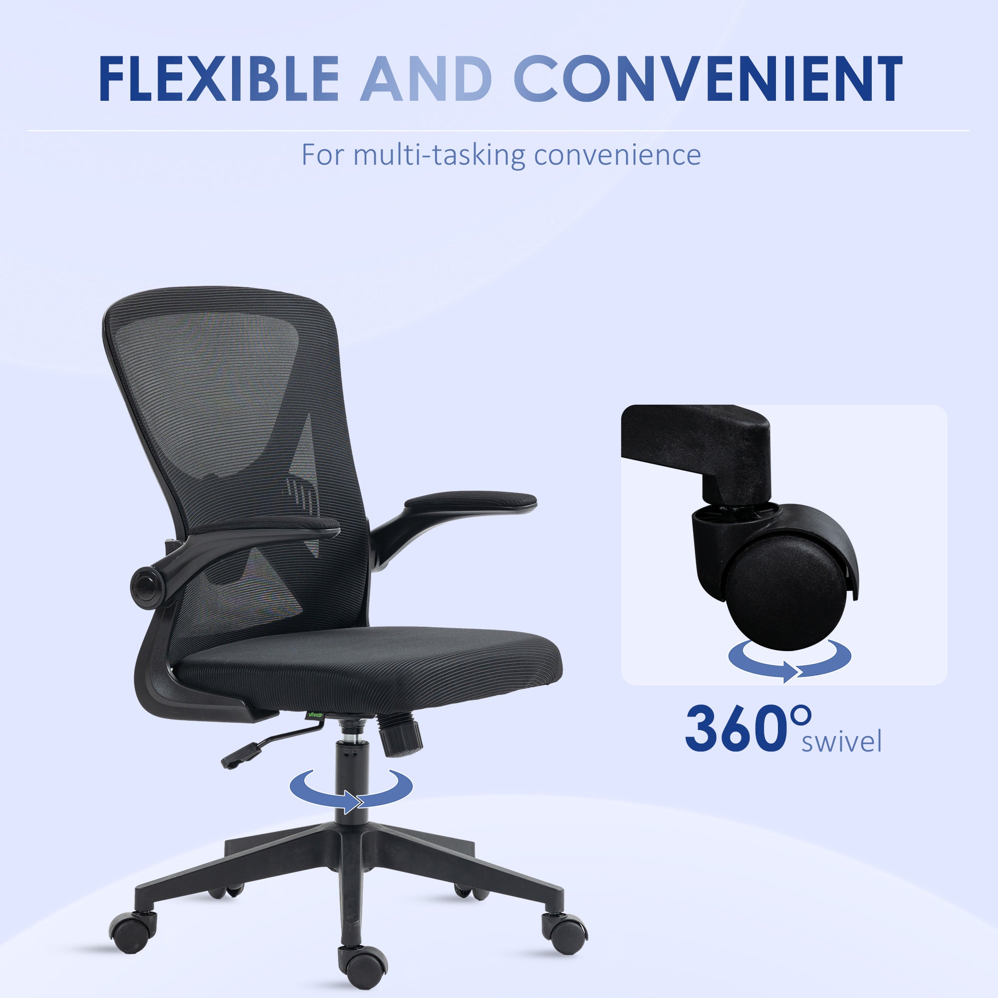 Vinsetto Mid Back Office Chair, Mesh Computer Desk Chair with Lumbar Back Support, Flip-up Arm, Adjustable Height, Black D