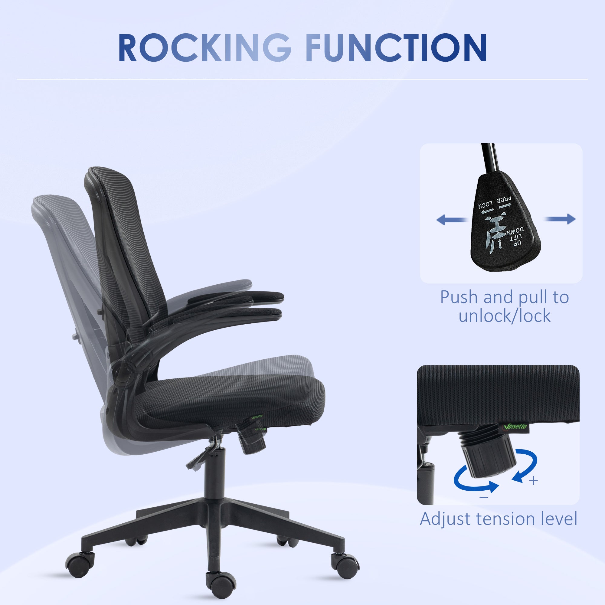 Vinsetto Mid Back Office Chair, Mesh Computer Desk Chair with Lumbar Back Support, Flip-up Arm, Adjustable Height, Black D