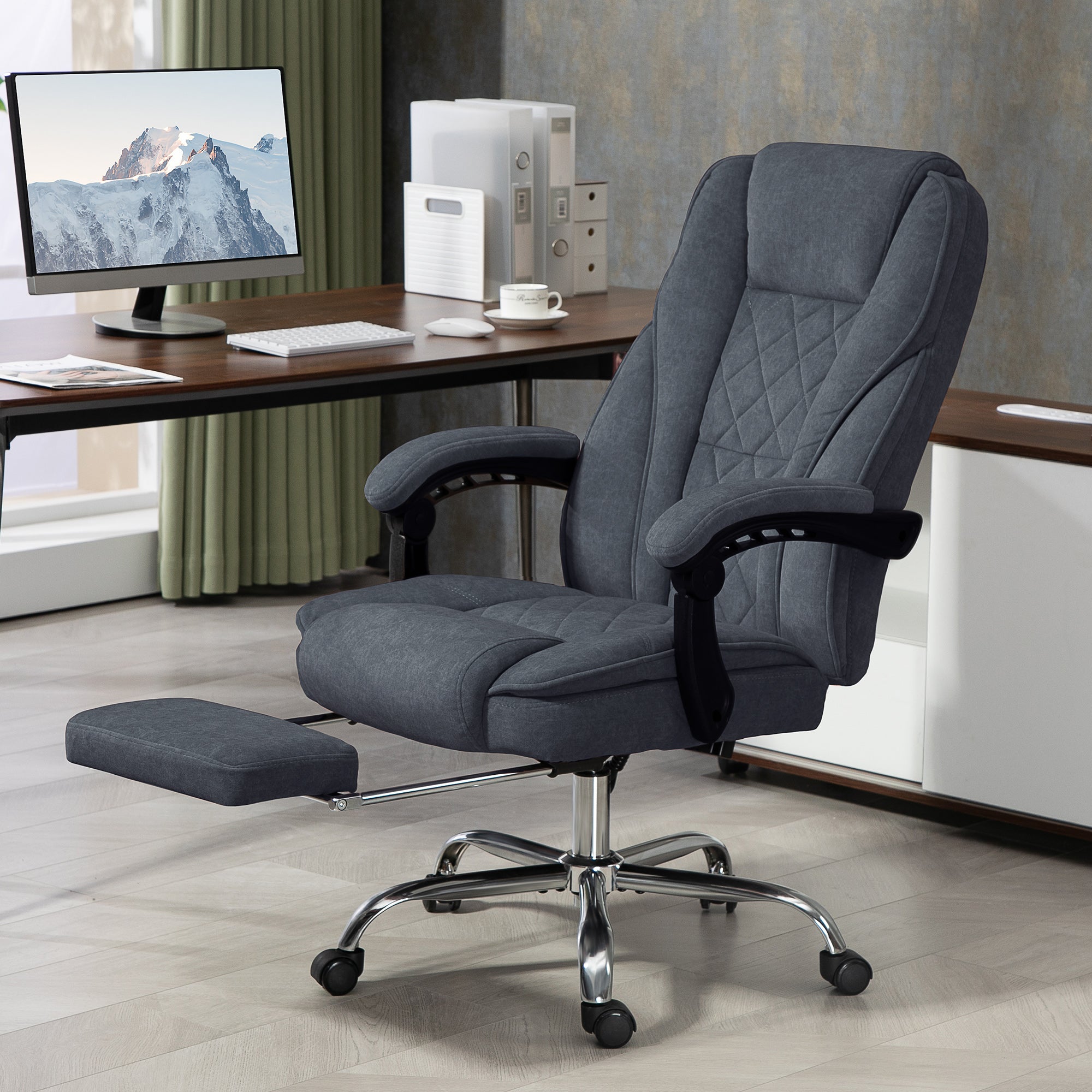 Massage Office Chair, Heated Desk Chair w/ Adjustable Height & Footrest, Charcoal Gray