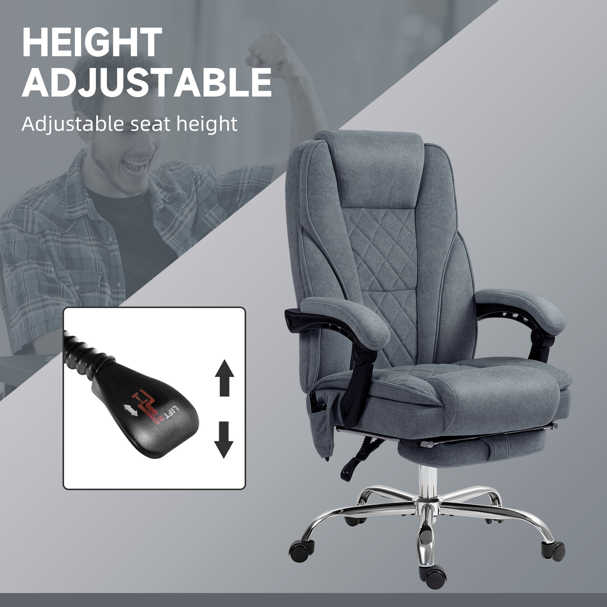 Massage Office Chair, Heated Desk Chair w/ Adjustable Height & Footrest, Charcoal Gray