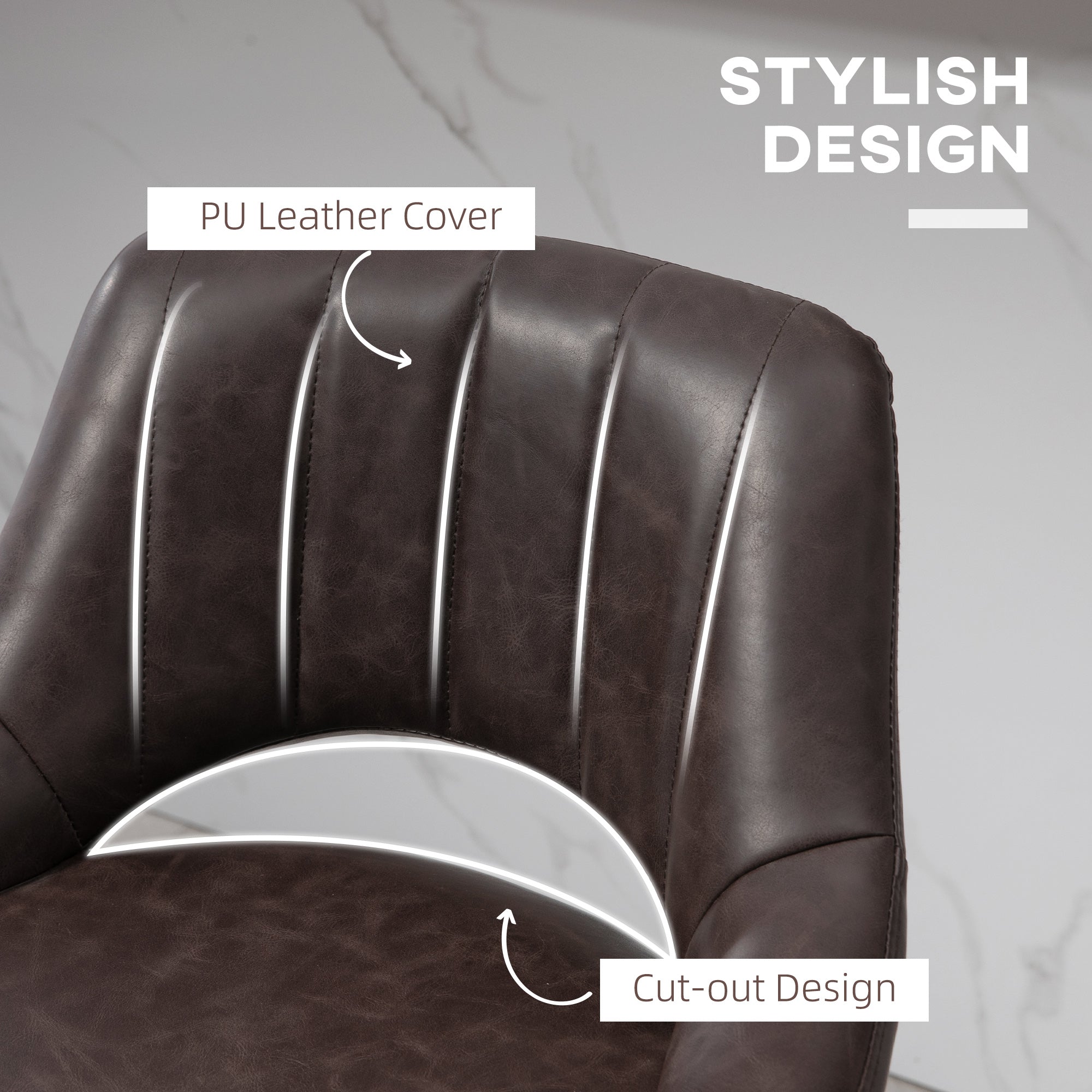 HOMCOM Bar Stools Set of 2, Swivel Counter Height Barstools with Adjustable Height, Faux Leather Upholstered Bar Chairs with Round Metal Base and Footrest, Brown