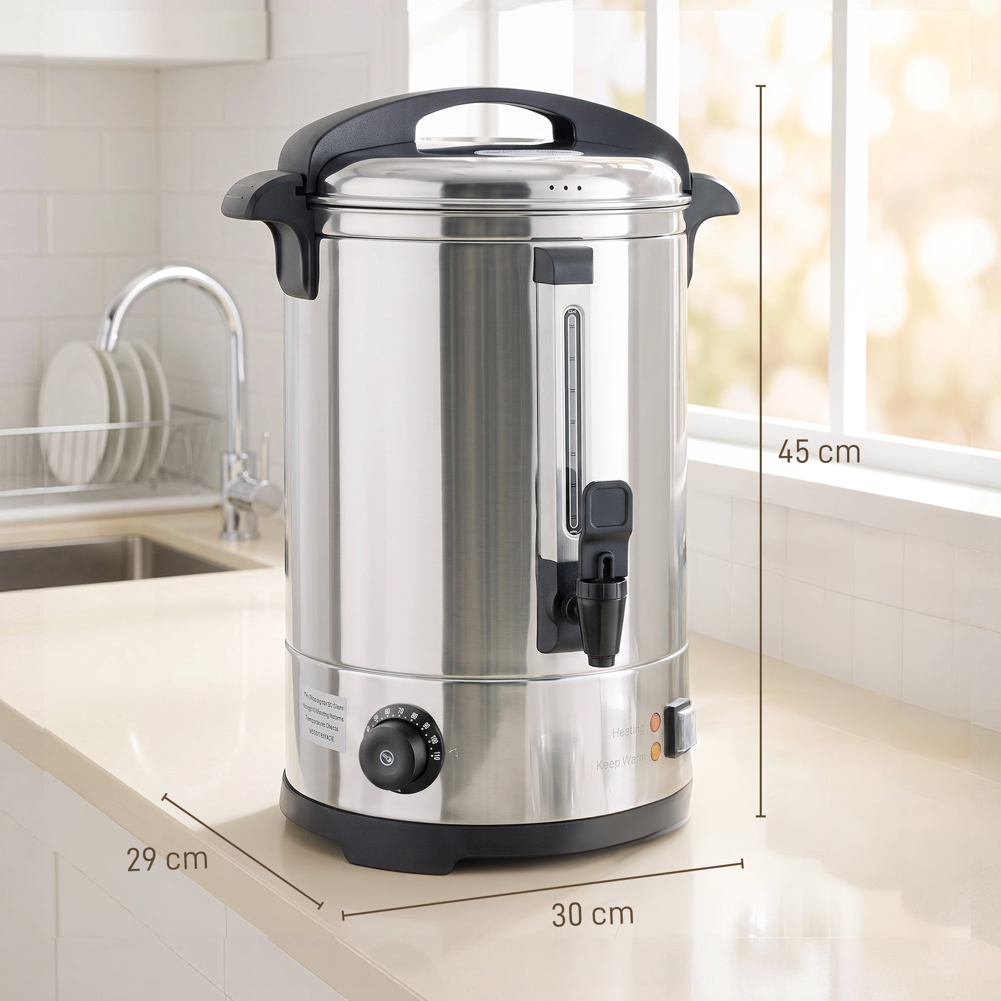 6.5L Catering Urn, 1500W Hot Water Boiler Dispenser with Thermostat, Stainless Steel Tea Urn Kettle with Keep Warm Function, Adjustable Temperature and Easy Pour Tap for Home Office Parties