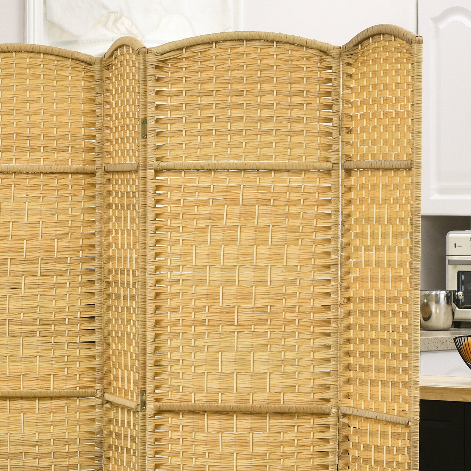 6 Panel 6' Tall Privacy Screen Freestanding Wood Partition, Nature Wood