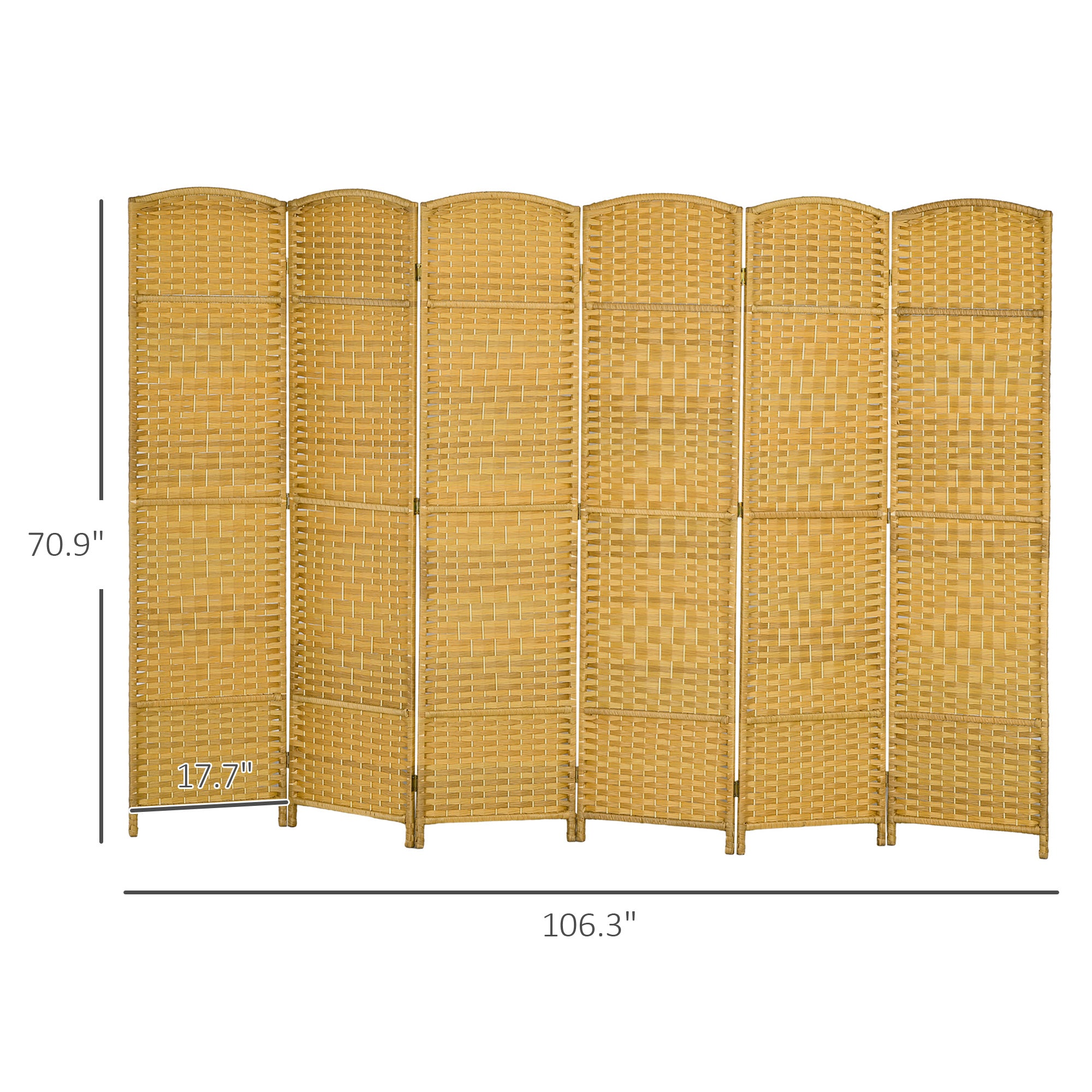 6 Panel 6' Tall Privacy Screen Freestanding Wood Partition, Nature Wood