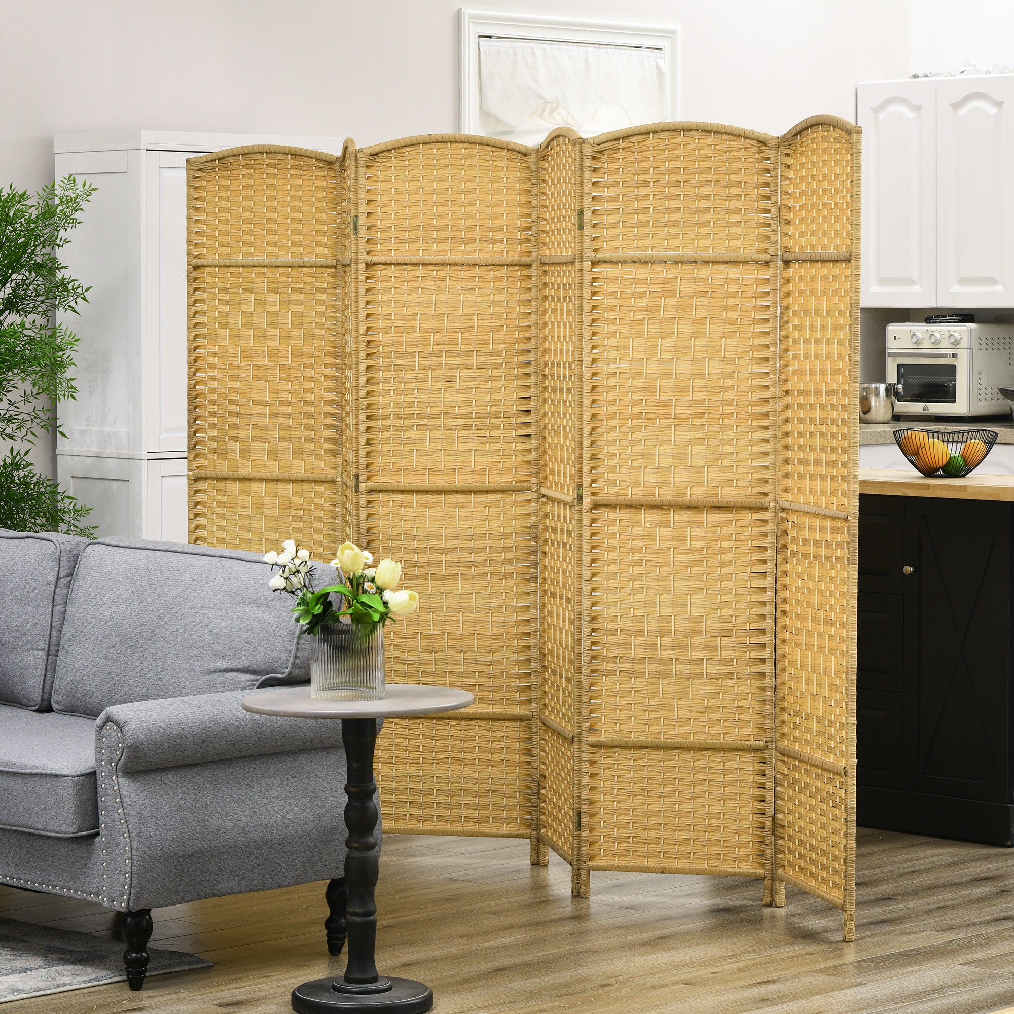 6 Panel 6' Tall Privacy Screen Freestanding Wood Partition, Nature Wood
