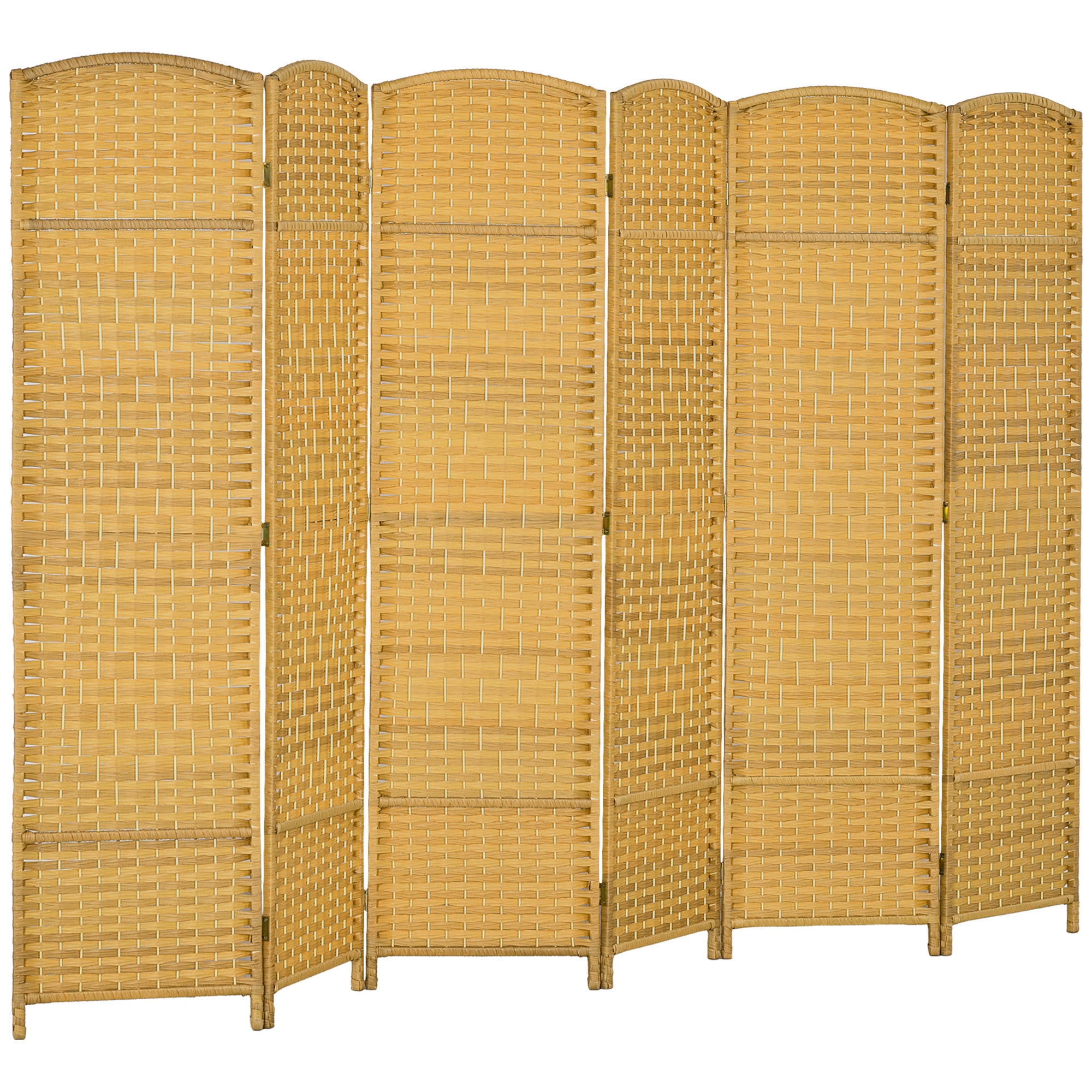 6 Panel 6' Tall Privacy Screen Freestanding Wood Partition, Nature Wood