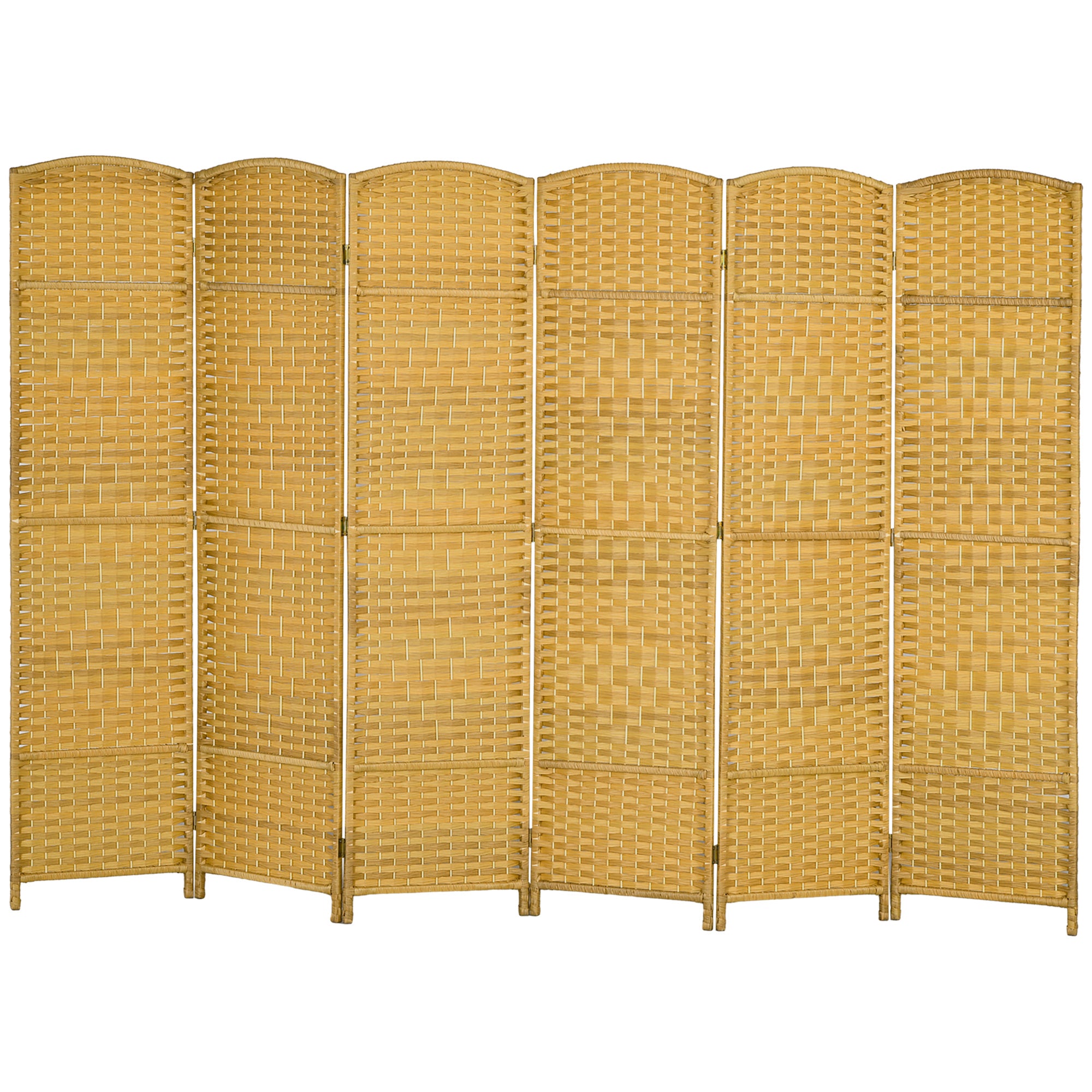 6 Panel 6' Tall Privacy Screen Freestanding Wood Partition, Nature Wood