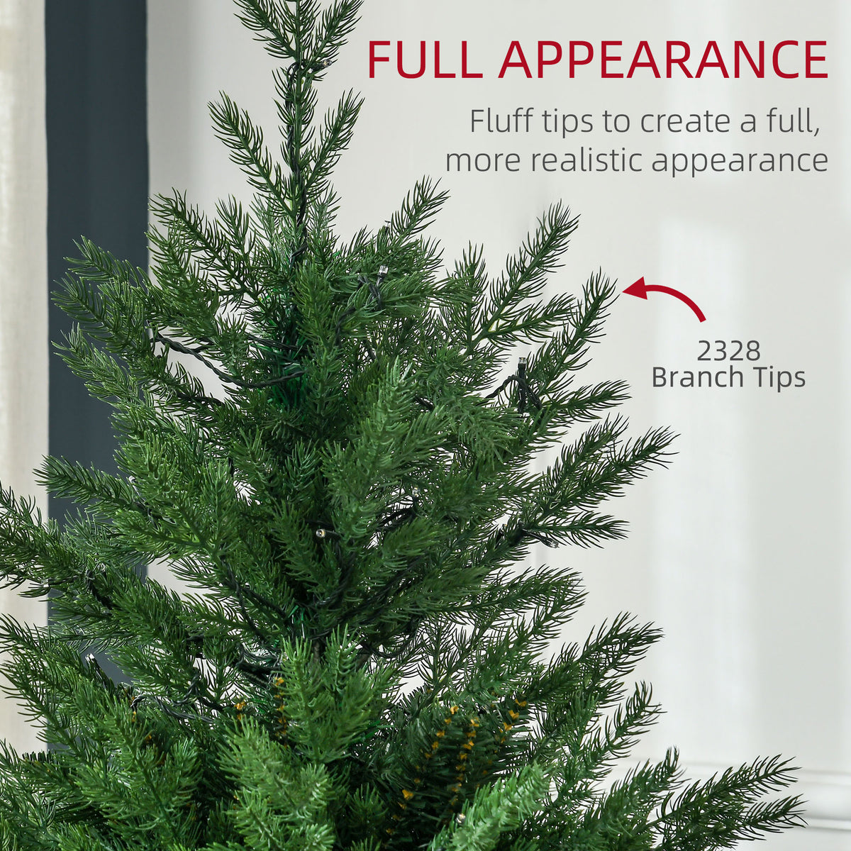 6ft Tall Prelit Artificial Christmas Tree Holiday Décor with 2328 Branches, 400 Warm White LED Lights, Auto Open, 8 Light Modes