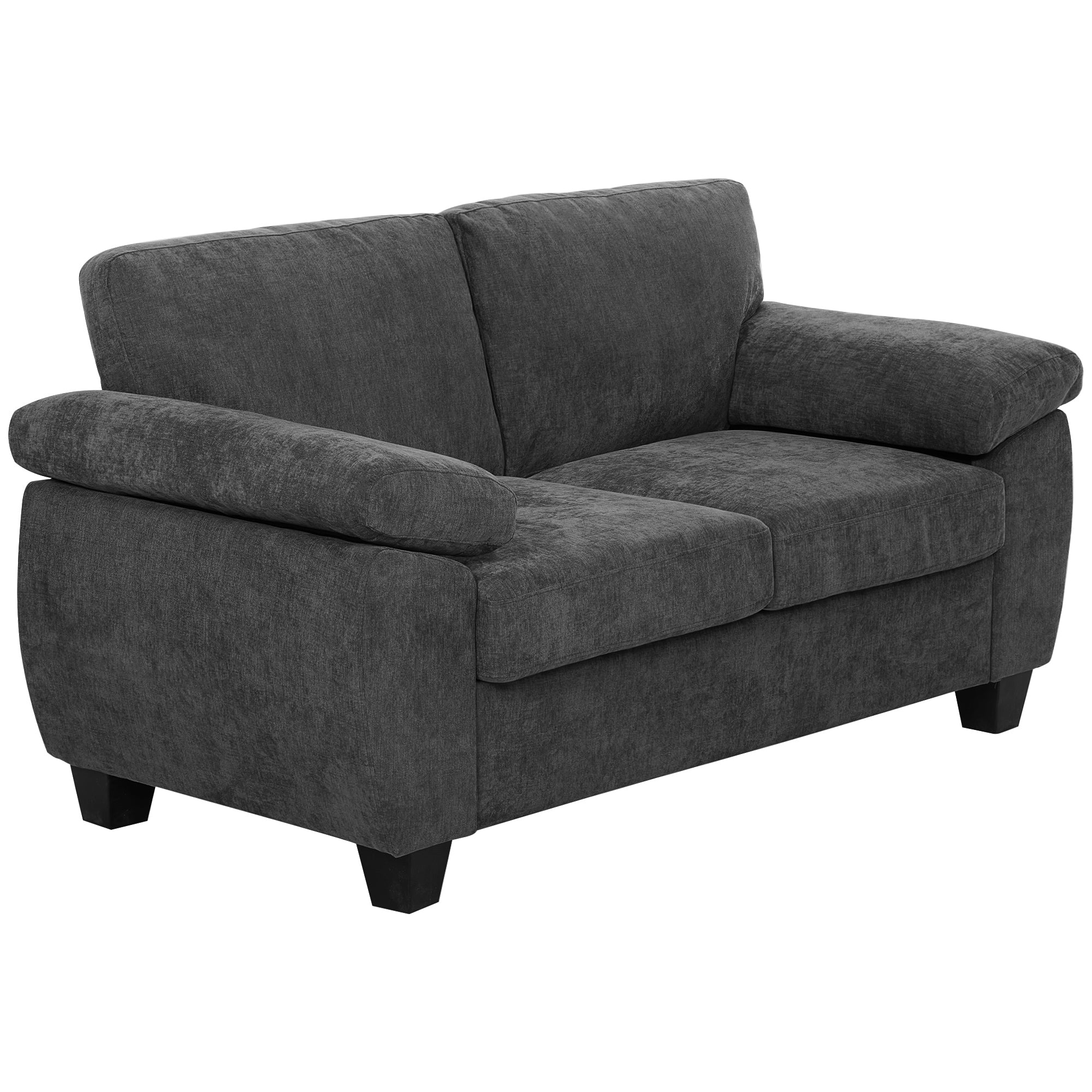 2 Seater Sofa, 156cm Chenille Loveseat Sofa with Thick Spring Cushions, Wide Padded Armrests, Couch Settee for Small Space, Living Room, Bedroom, Home Office, 300KG Capacity, Dark Grey