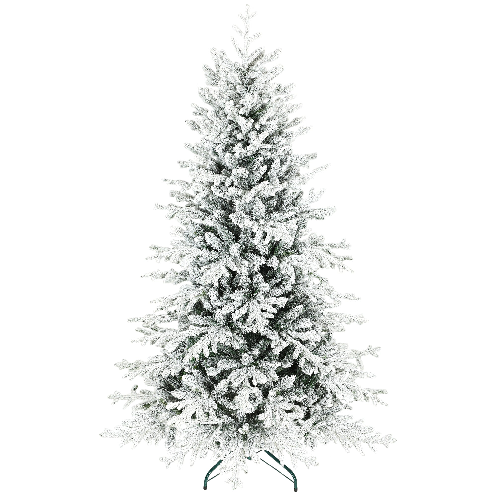 6ft Artificial Flocked Christmas Tree, Full Snow Pine Tree Holiday Decor, Hinged Xmas Tree with Realistic Tips, Metal Stand, Easy Assembly