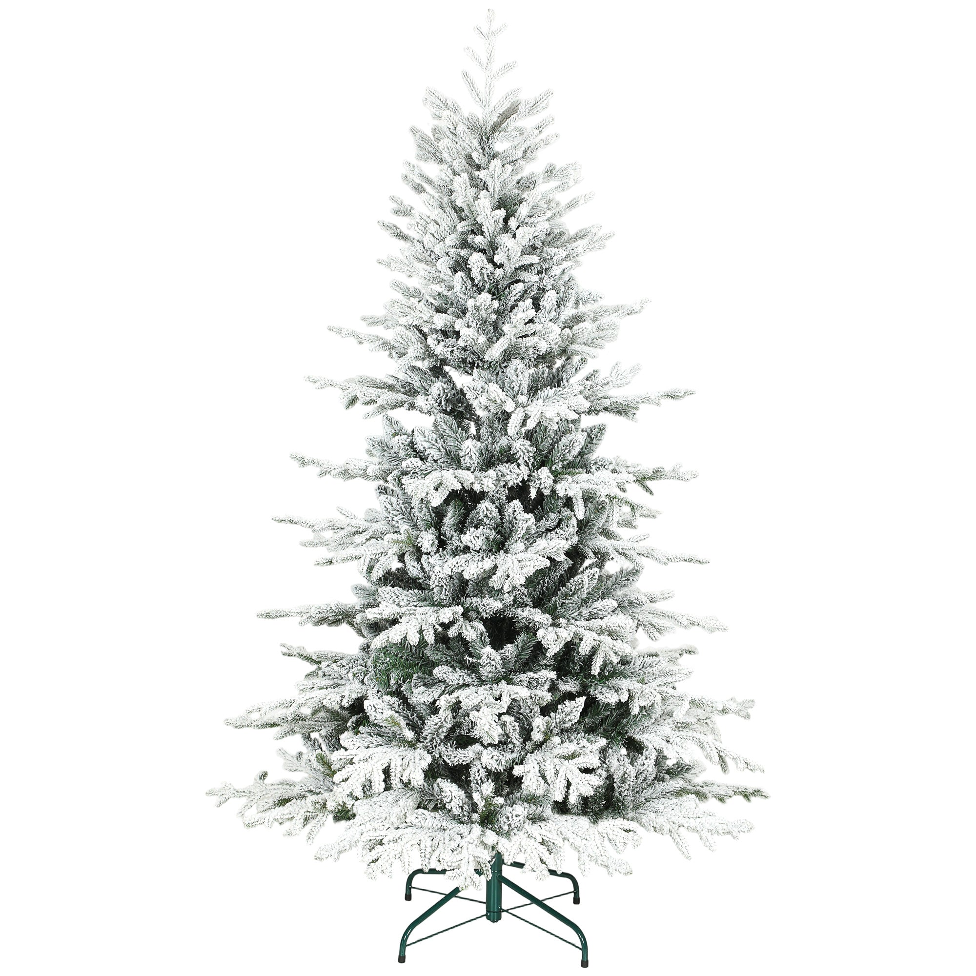 6ft Artificial Flocked Christmas Tree, Full Snow Pine Tree Holiday Decor, Hinged Xmas Tree with Realistic Tips, Metal Stand, Easy Assembly