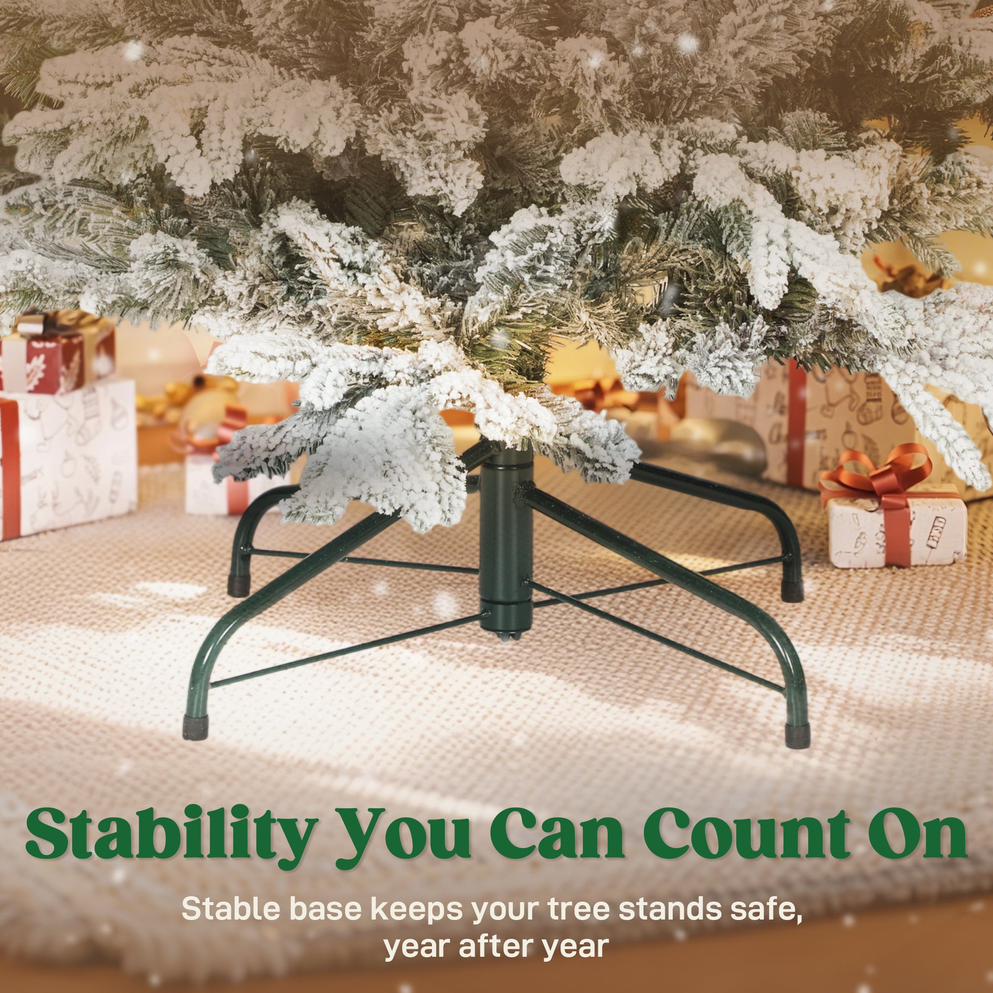 6ft Artificial Flocked Christmas Tree, Full Snow Pine Tree Holiday Decor, Hinged Xmas Tree with Realistic Tips, Metal Stand, Easy Assembly