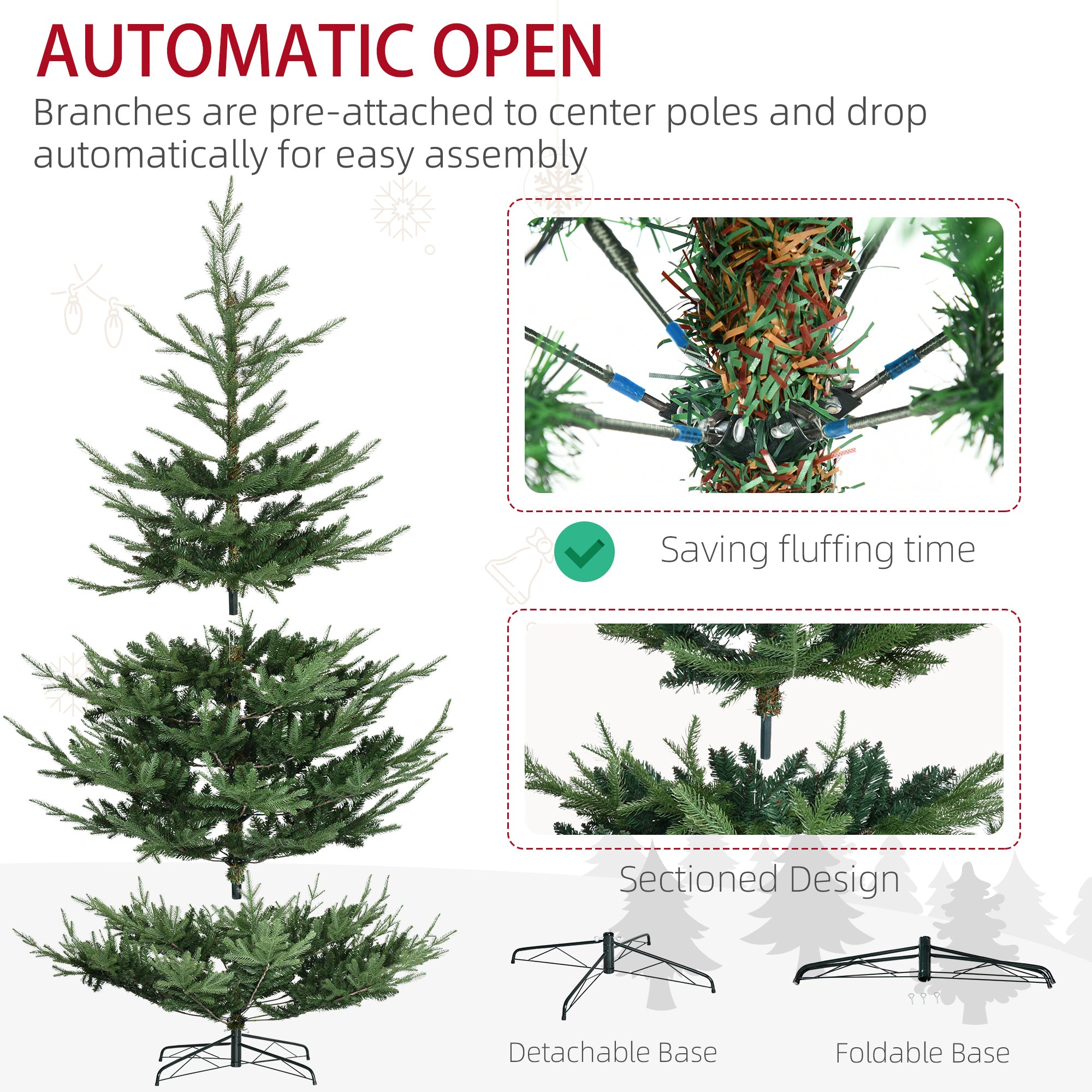 9ft Artificial Christmas Tree, Wide Pine Holidy Decor, Hinged Xmas Tree with 1939 Tips, Metal Base, Green