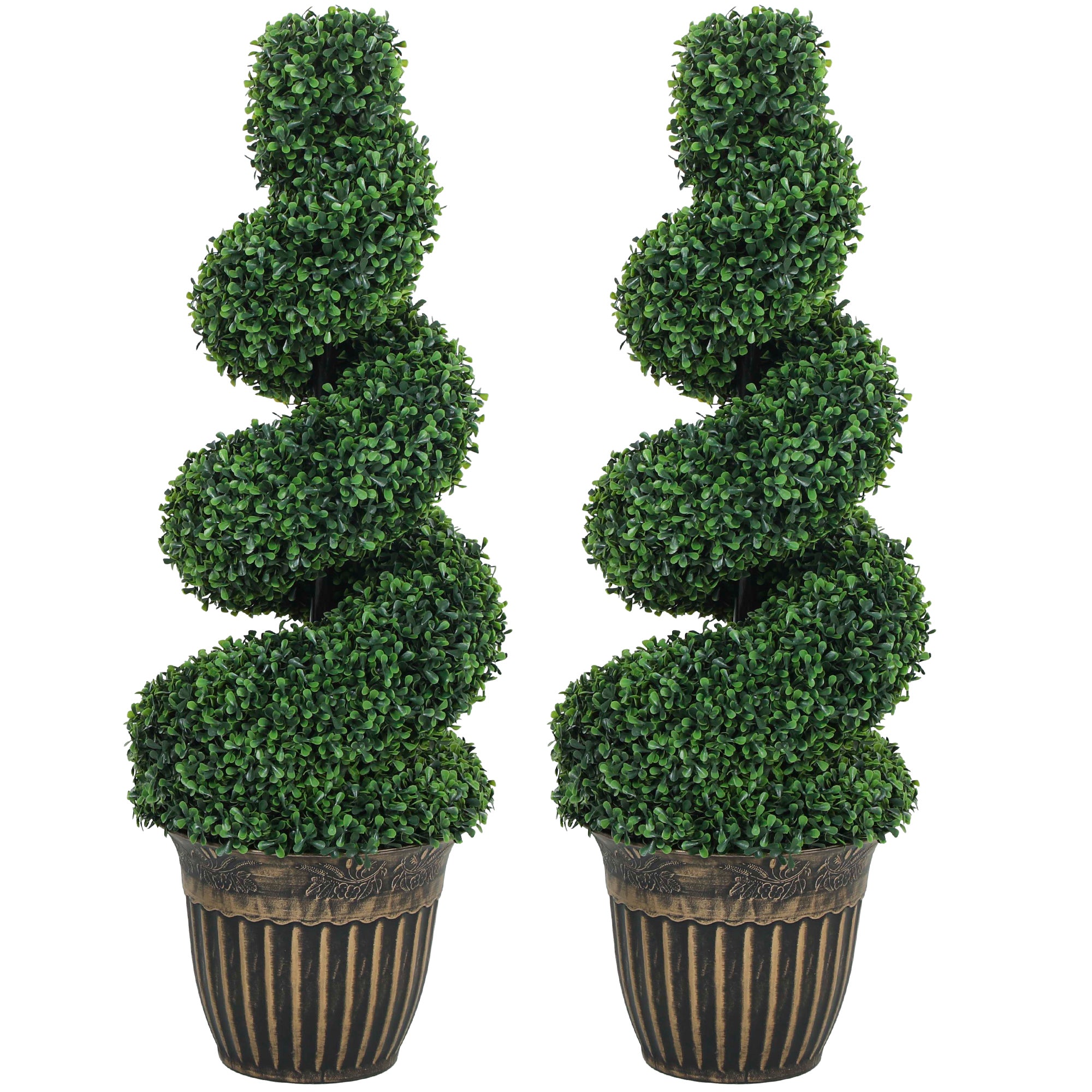 Set of 2 Decorative Artificial Plants Topiary Spiral Boxwood Trees in Pot, Fake Plants for Home Indoor Outdoor Decor, 90cm, Light Green