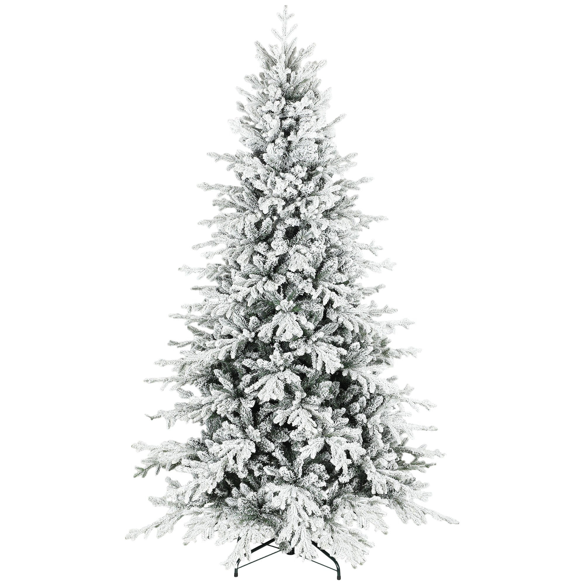 7ft Artificial Flocked Christmas Tree, Full Snow Pine Tree Holiday Decor, Hinged Xmas Tree with Realistic Tips, Metal Stand, Easy Assembly