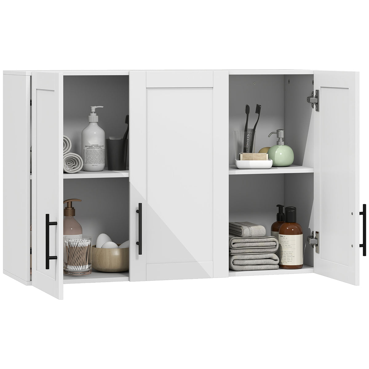Bathroom Wall Cabinet, Modern Medicine Cabinet Wall Mounted, Over The Toilet Space Saver with 3 Doors and Adjustable Shelves for Toilet, Bathroom, Washroom, White