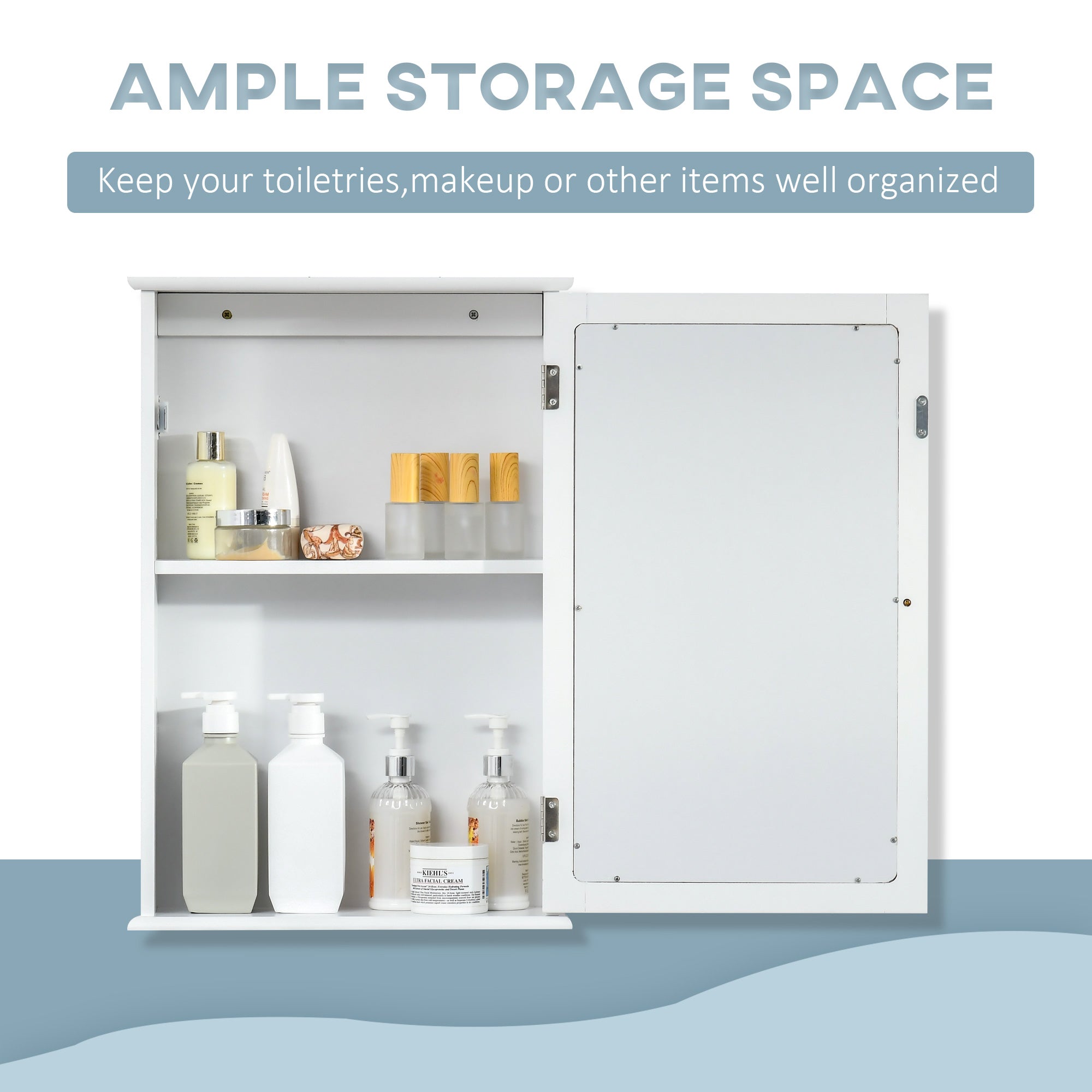 kleankin Bathroom Mirror Cabinet, Wall Mounted Medicine Cabinet, Storage Cupboard with Door and Shelves, White