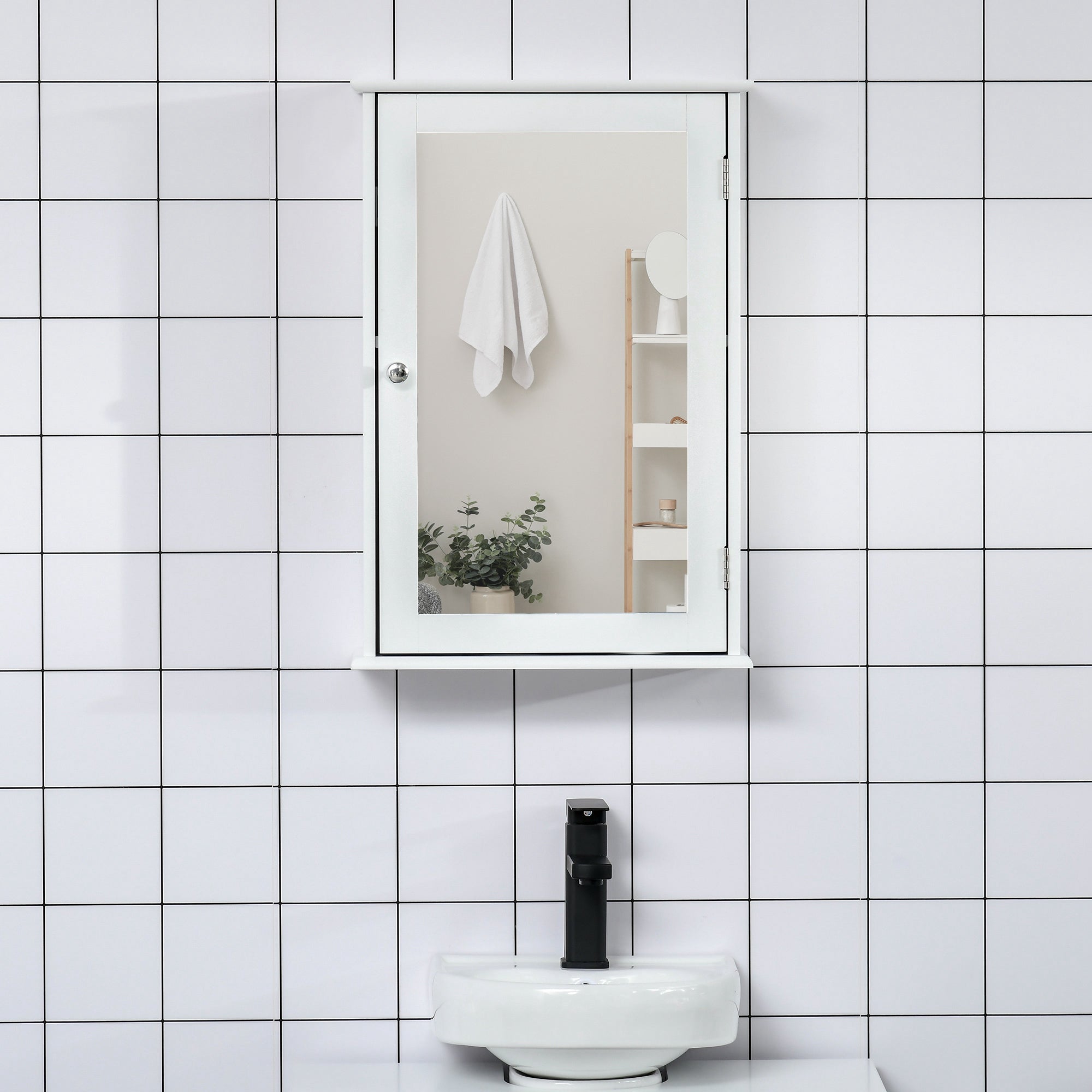 kleankin Bathroom Mirror Cabinet, Wall Mounted Medicine Cabinet, Storage Cupboard with Door and Shelves, White
