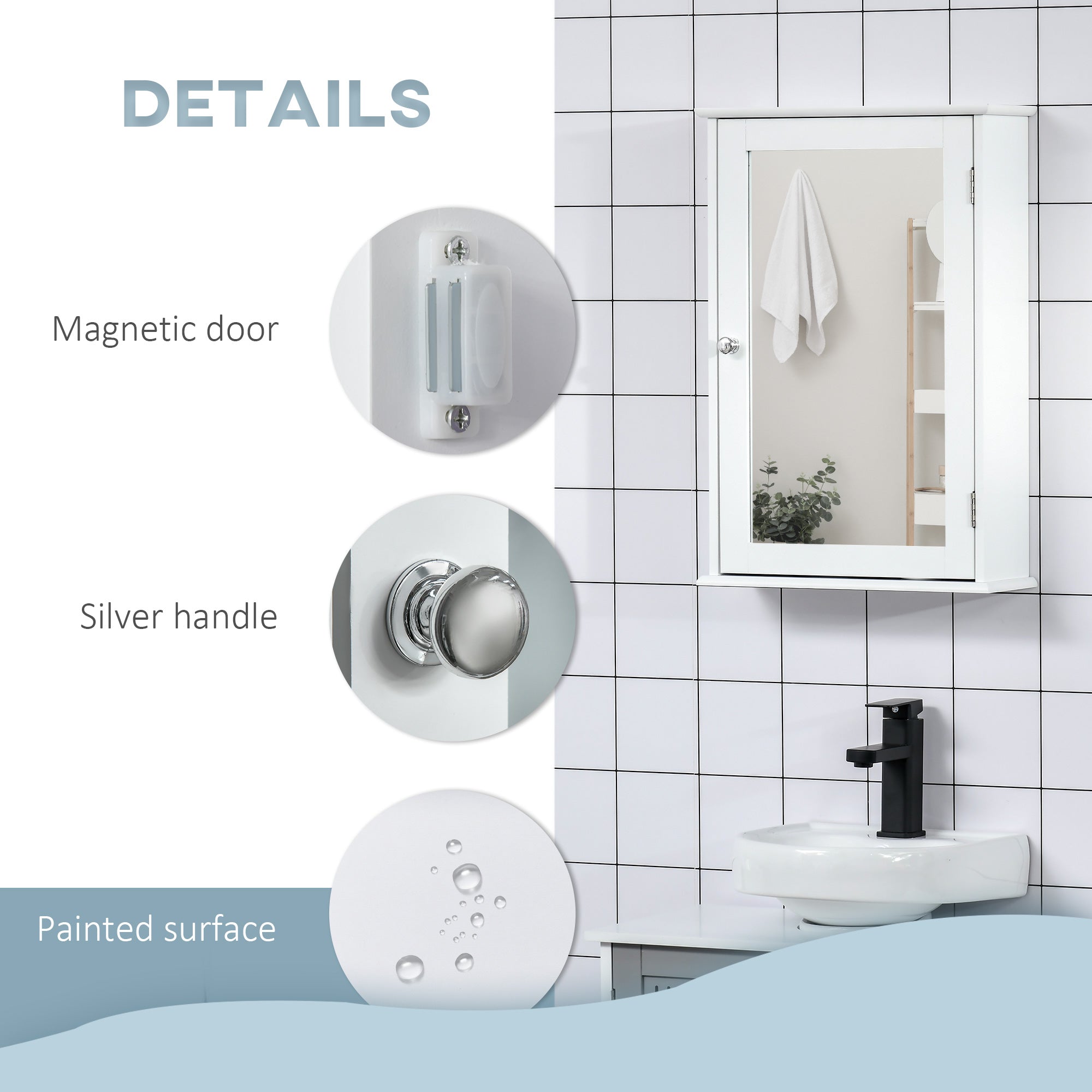 kleankin Bathroom Mirror Cabinet, Wall Mounted Medicine Cabinet, Storage Cupboard with Door and Shelves, White