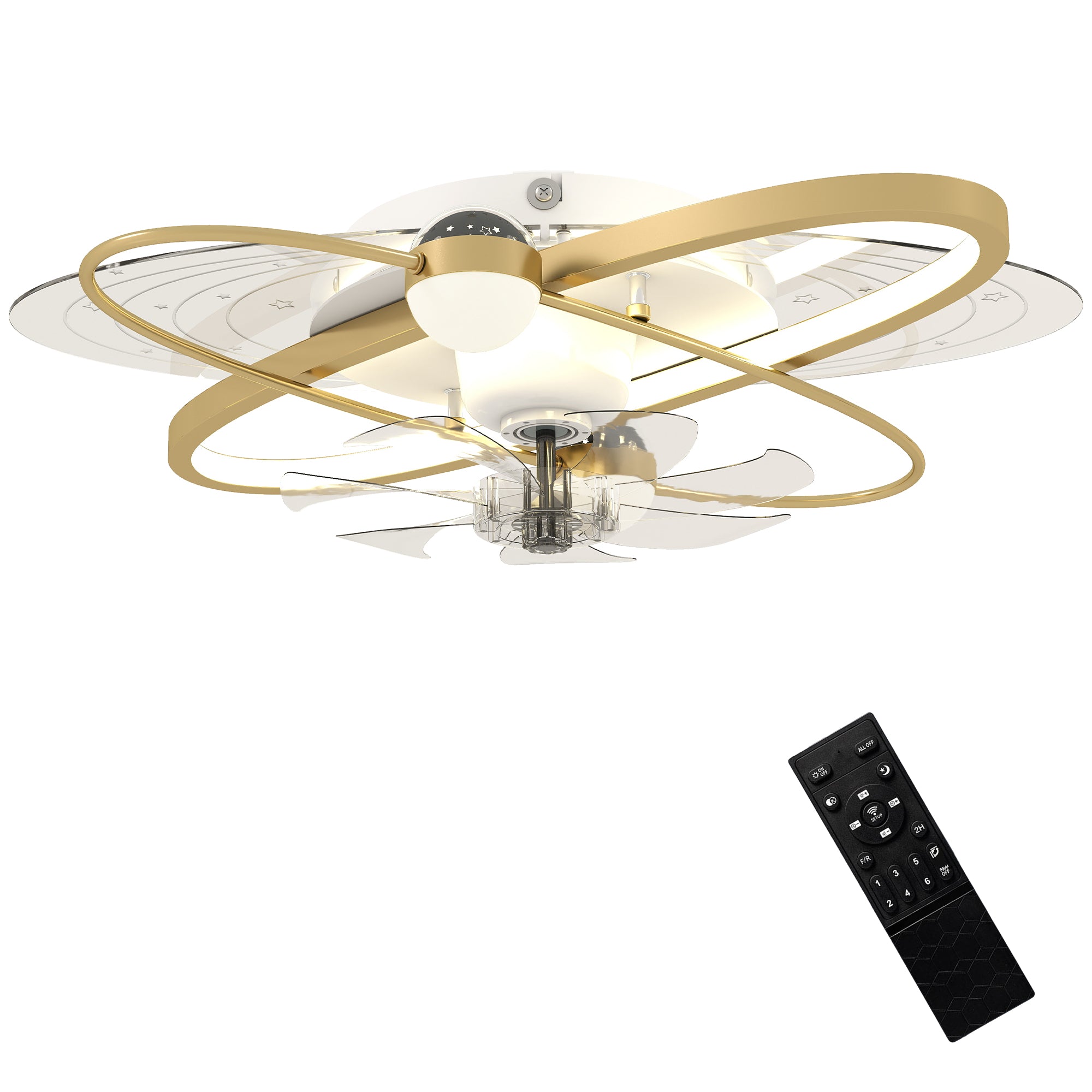 Ceiling Fans with Lights and Remote & App Control, 62 cm Modern LED Ceiling Fan Light with 3 Colour Temperatures, 6 Speed, Timer, Dimmable, Quiet Reversible DC Motor, for Bedroom, Gold Tone