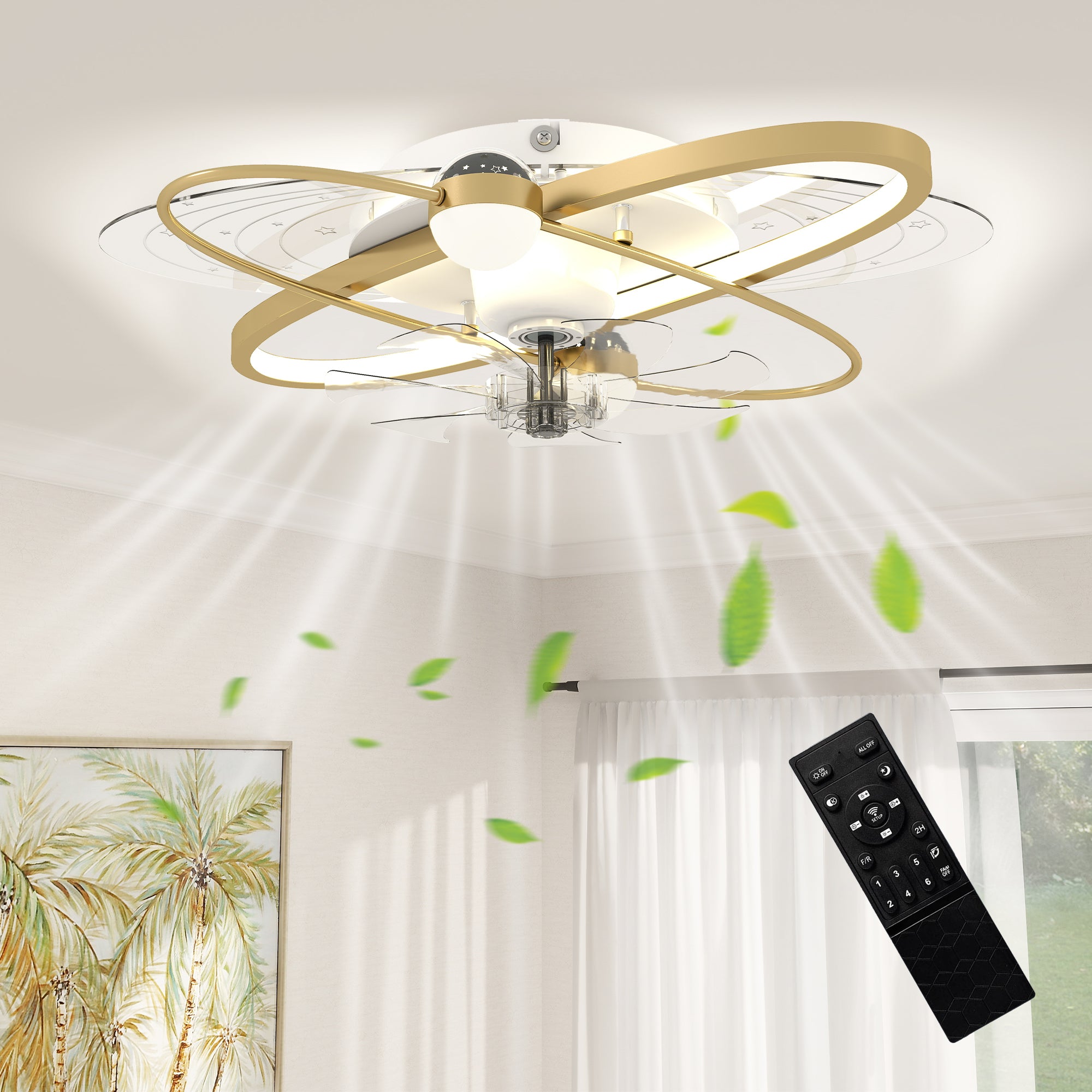 Ceiling Fans with Lights and Remote & App Control, 62 cm Modern LED Ceiling Fan Light with 3 Colour Temperatures, 6 Speed, Timer, Dimmable, Quiet Reversible DC Motor, for Bedroom, Gold Tone