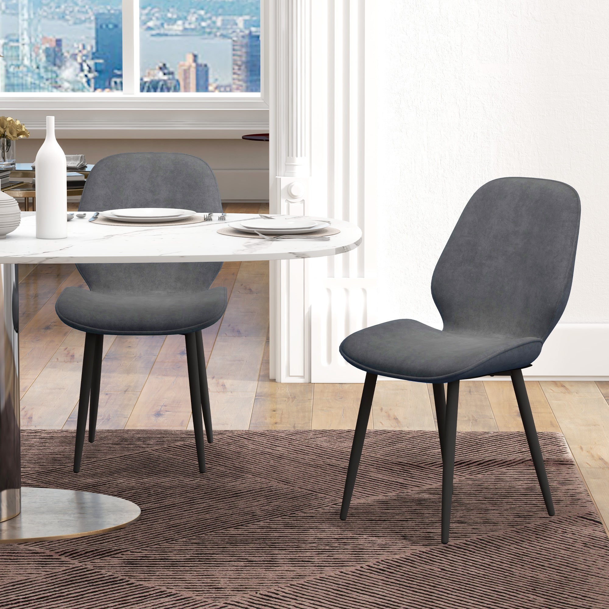 HOMCOM Dining Chairs Set of 2, Velvet Fabric Upholstered Kitchen Chairs with Solid Metal Legs for Dining Room, Living Room, Lounge, Grey