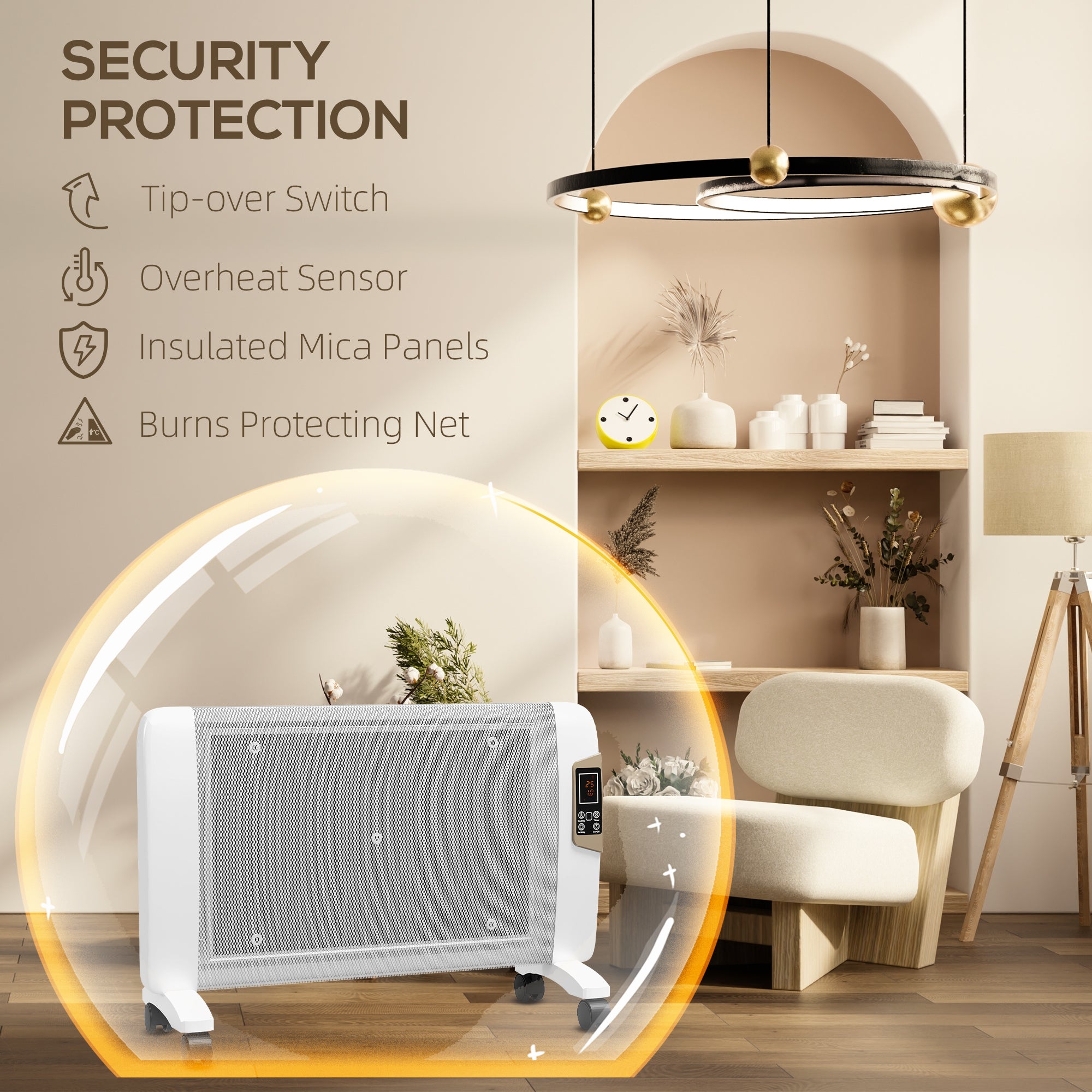 HOMCOM Mica Electric Space Heater, Portable Heater for Home with 2 Heat Settings, Living Room, Study, Garage, Adjustable Temperature 18-30°C, 1000W/2000W, White