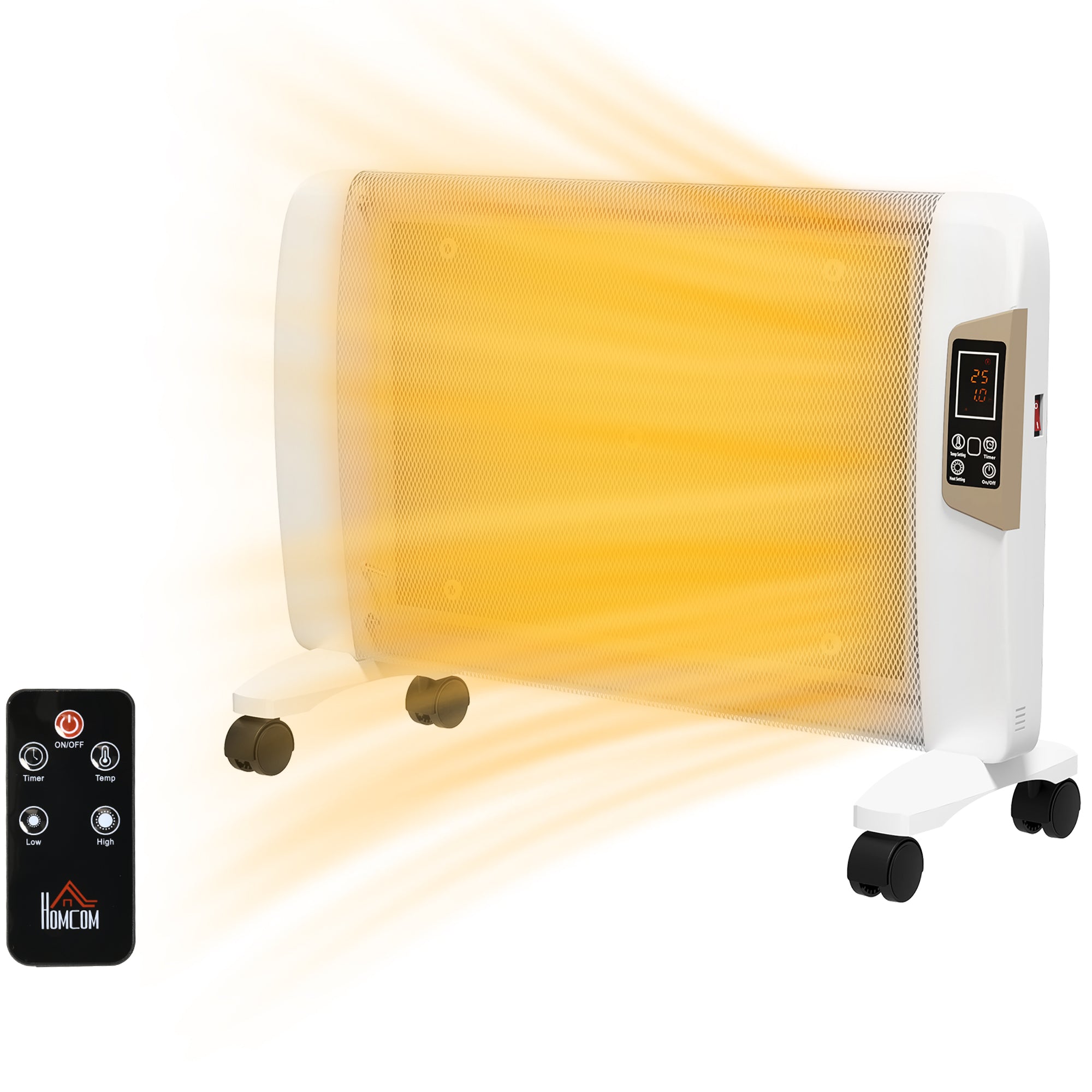 HOMCOM Mica Electric Space Heater, Portable Heater for Home with 2 Heat Settings, Living Room, Study, Garage, Adjustable Temperature 18-30°C, 1000W/2000W, White