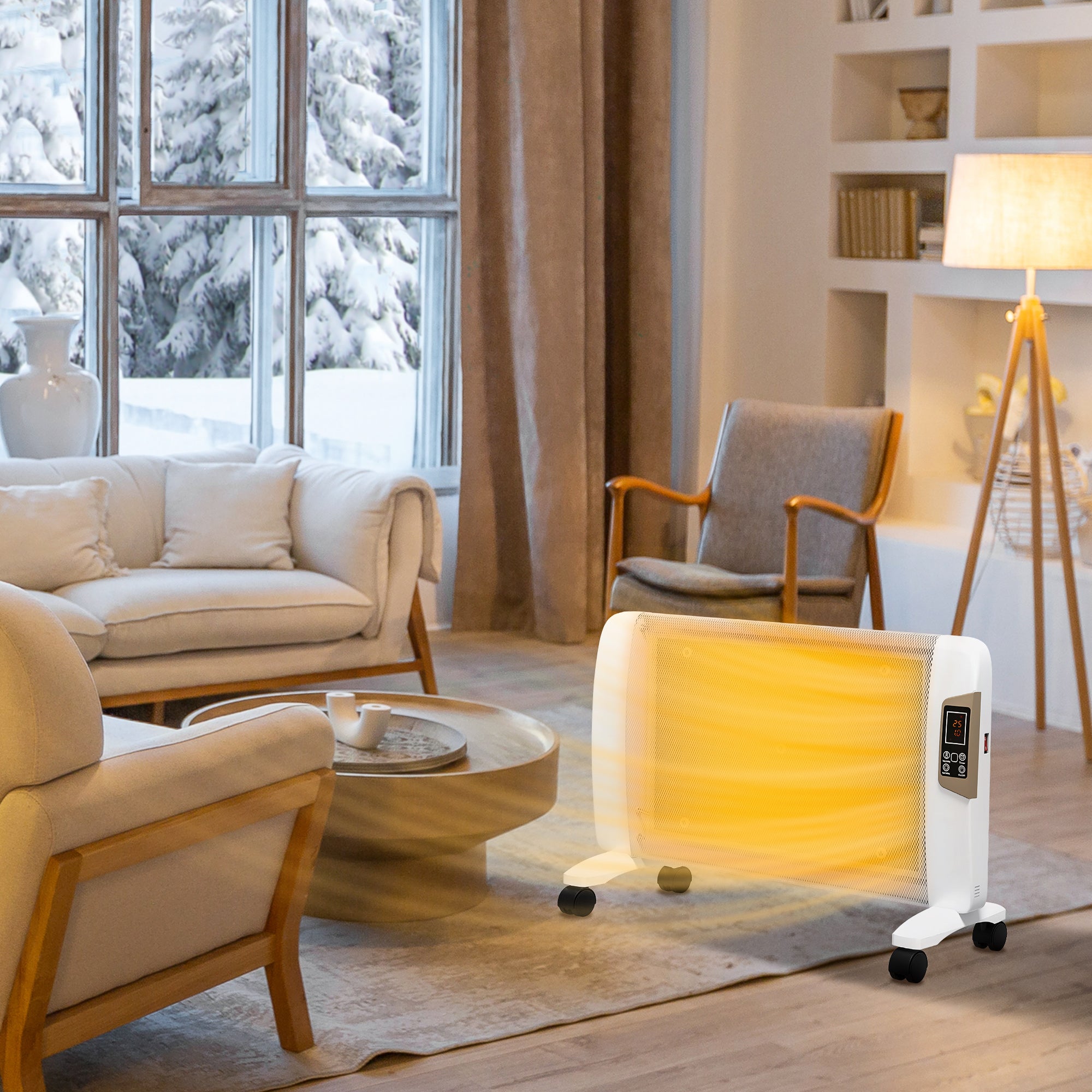 HOMCOM Mica Electric Space Heater, Portable Heater for Home with 2 Heat Settings, Living Room, Study, Garage, Adjustable Temperature 18-30°C, 1000W/2000W, White