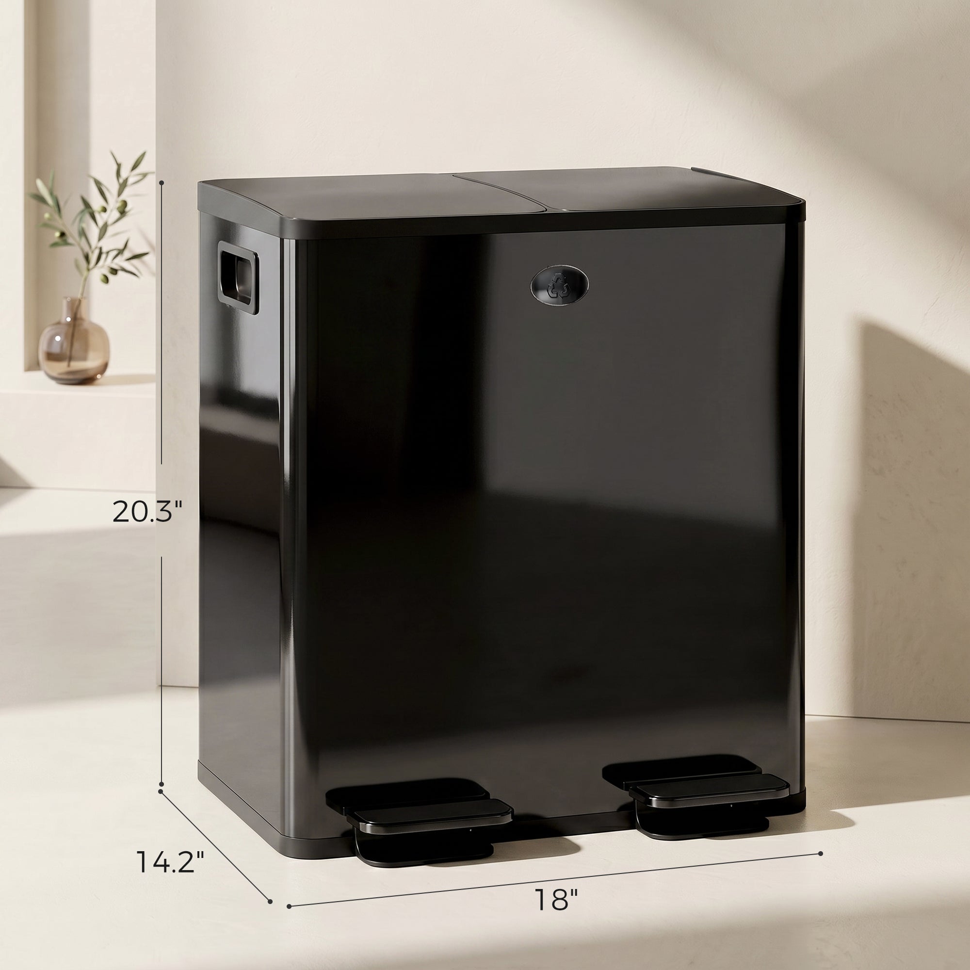 Trash Can, 2 x 5 Gallon Stainless Steel Garbage Can with Soft Close, Stay-Open Lid, Pedals, Inner Buckets and Deodorizer Compartment, Fingerprint-Proof, for Kitchen, Home Office, Black