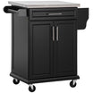 36" Stainless Steel Rolling Kitchen Cart with Drawer, Spice & Towel Racks, Black