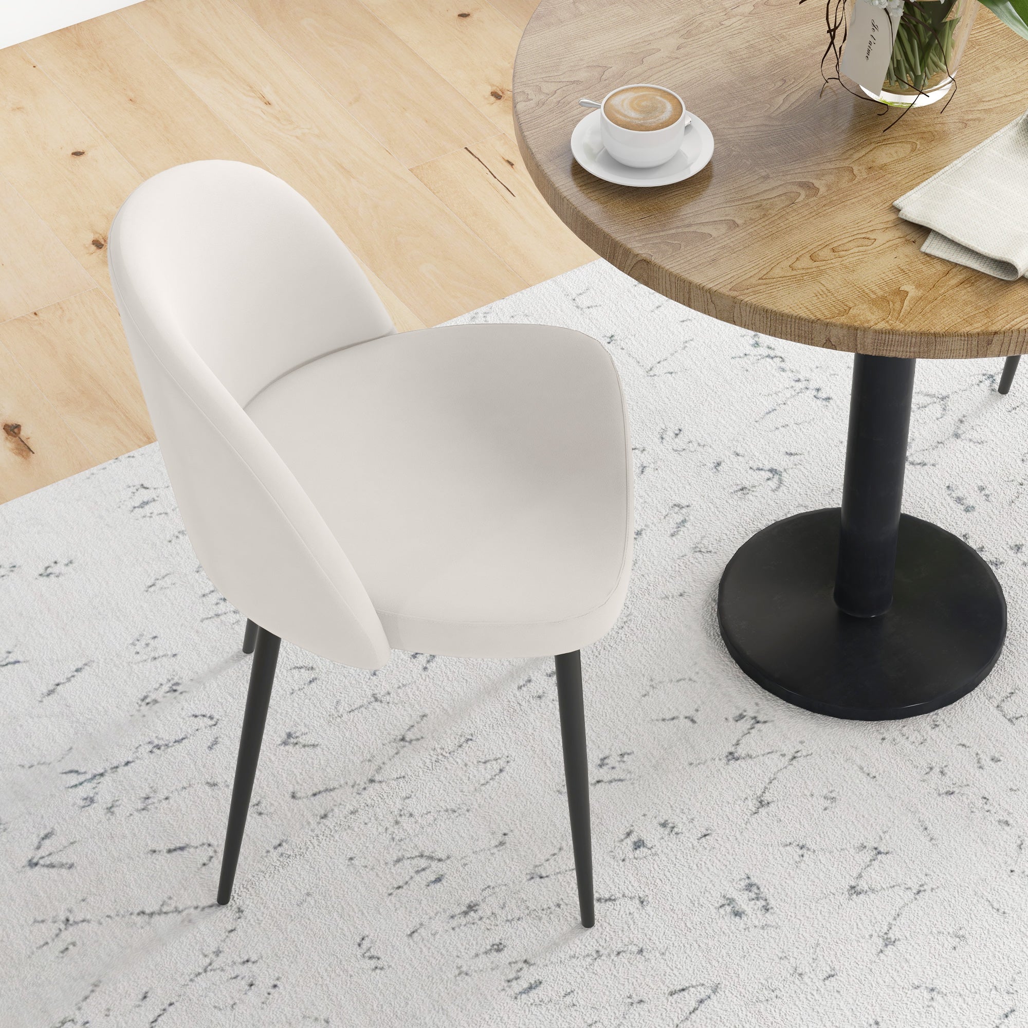 HOMCOM Modern Dining Chairs Set of 2, Mid-Back Velvet Upholstered Kitchen Chairs, Side Chair for Living Room, Dining Room, Cream White