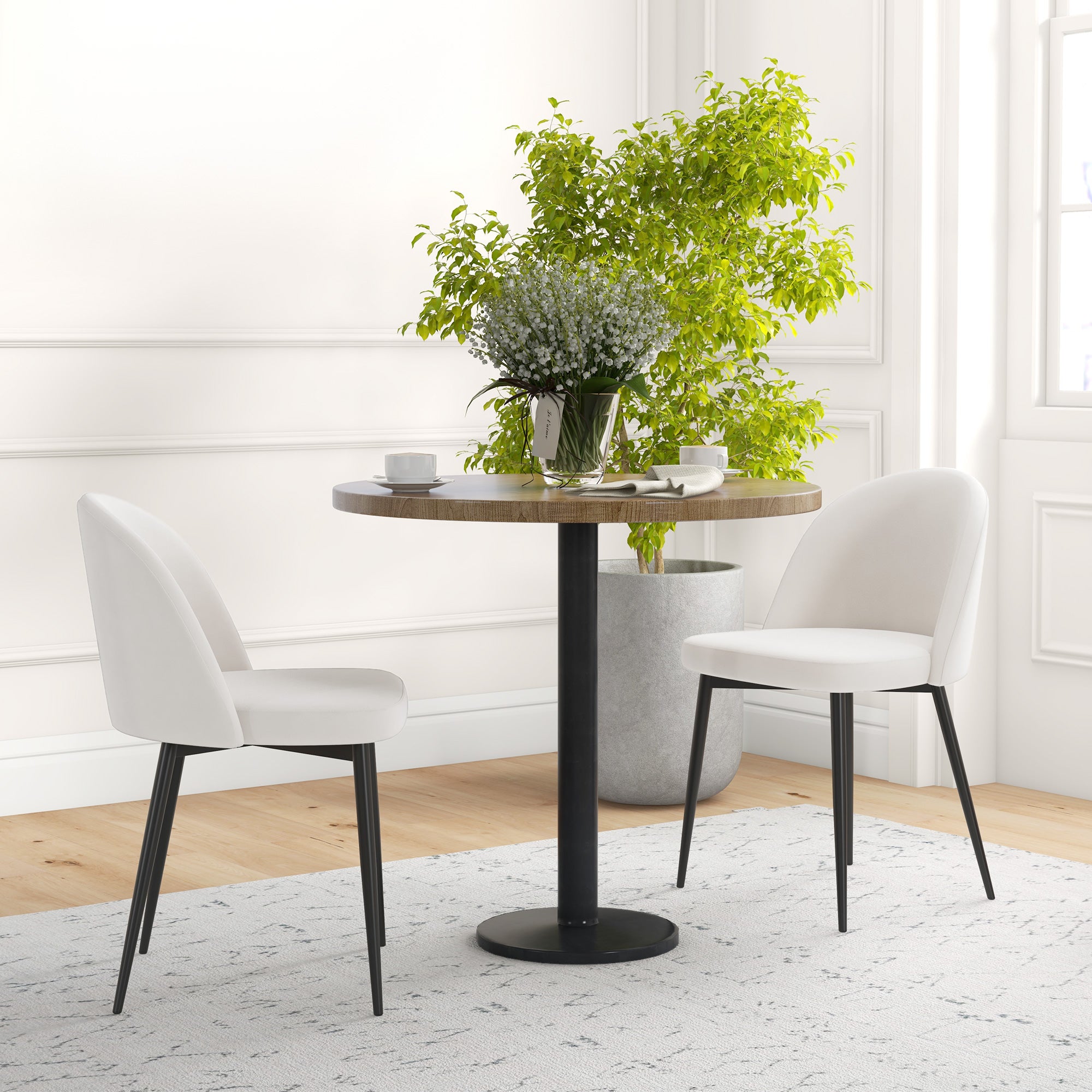 HOMCOM Modern Dining Chairs Set of 2, Mid-Back Velvet Upholstered Kitchen Chairs, Side Chair for Living Room, Dining Room, Cream White