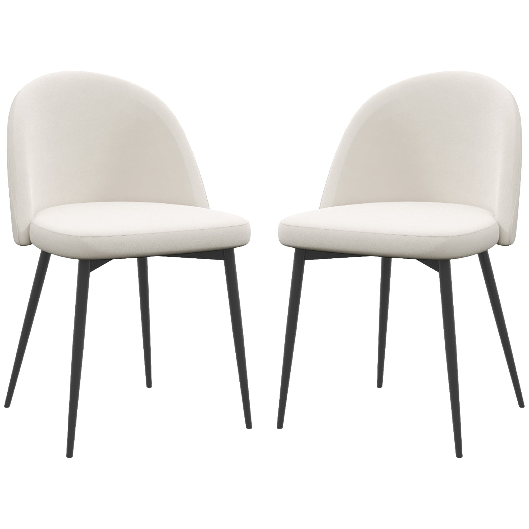 HOMCOM Modern Dining Chairs Set of 2, Mid-Back Velvet Upholstered Kitchen Chairs, Side Chair for Living Room, Dining Room, Cream White