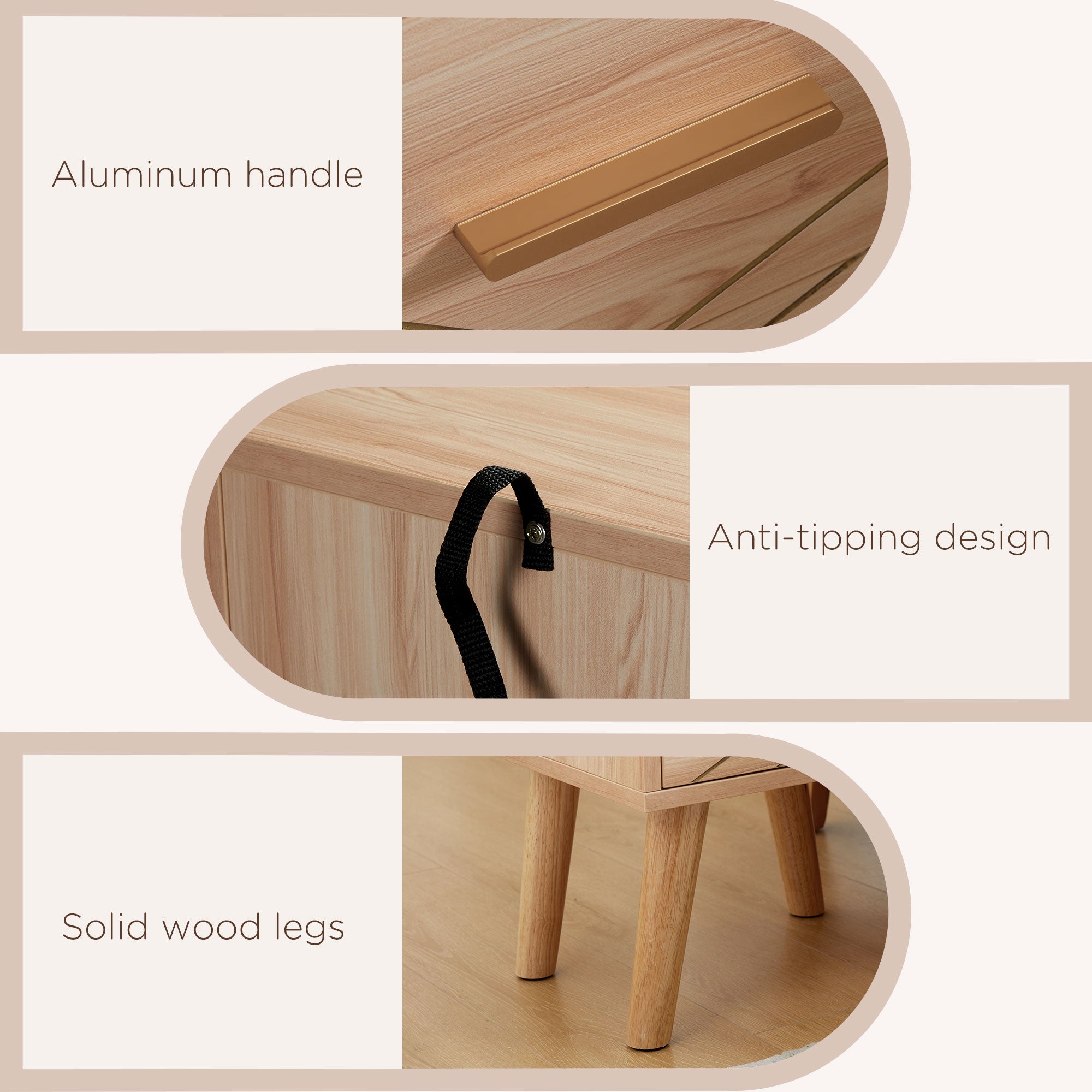 HOMCOM Bedside Table, Bedside Cabinet with 2 Drawers, Nordic Side Table with Wood Legs, Nightstand for Bedroom, Natural