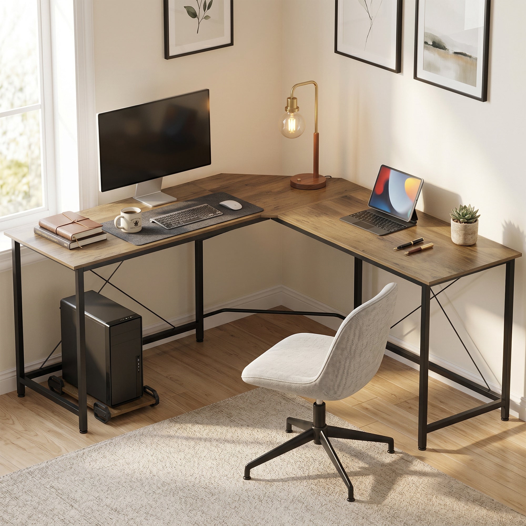 L-Shaped Desk, Gaming Desk, 150 x 150 x 75 cm, Corner Computer Desk for Study, Home Office, Bedroom, Grey Wood Effect