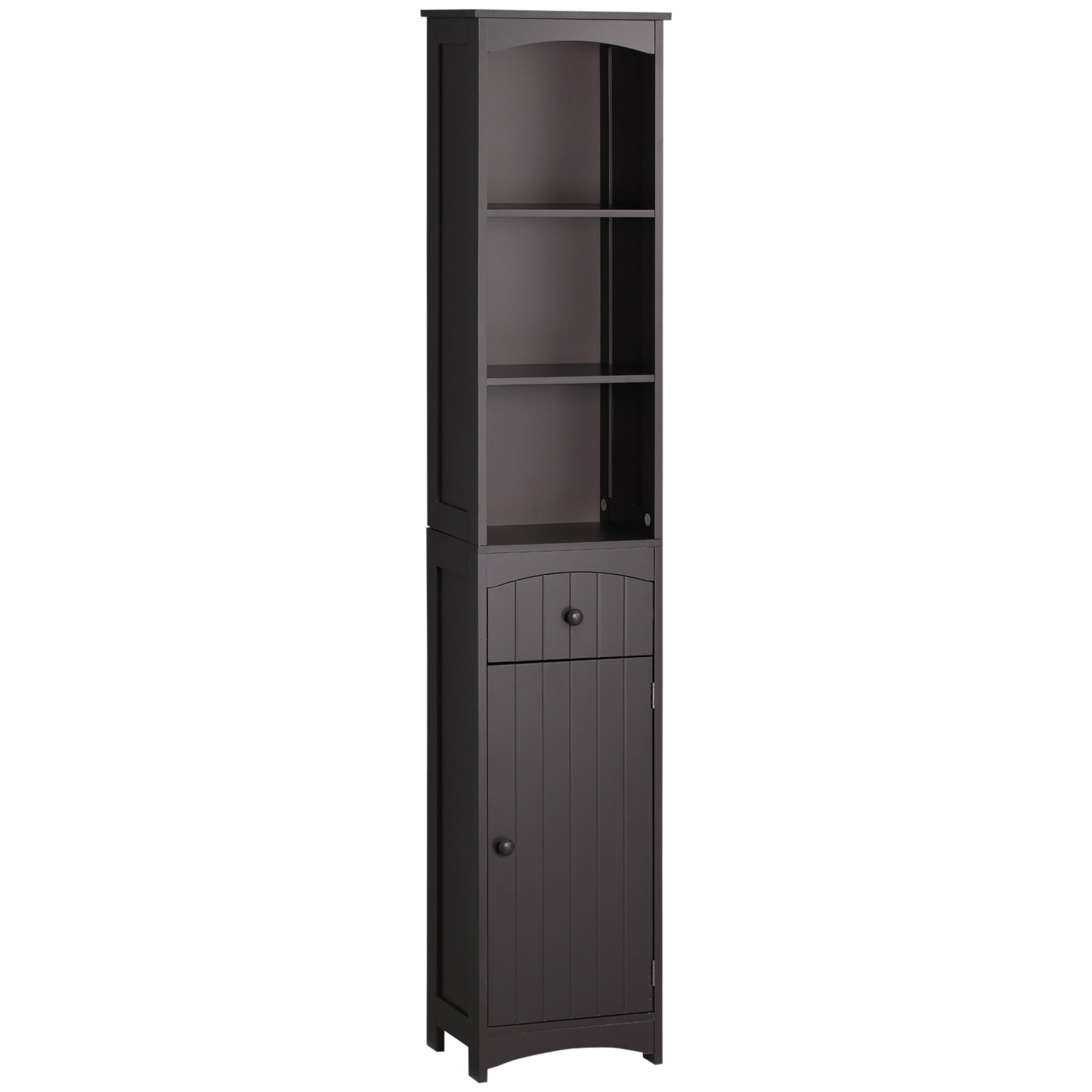 Bathroom Storage Cabinet, Tall Linen Tower with 3 Tier Shelves and Drawer, Brown