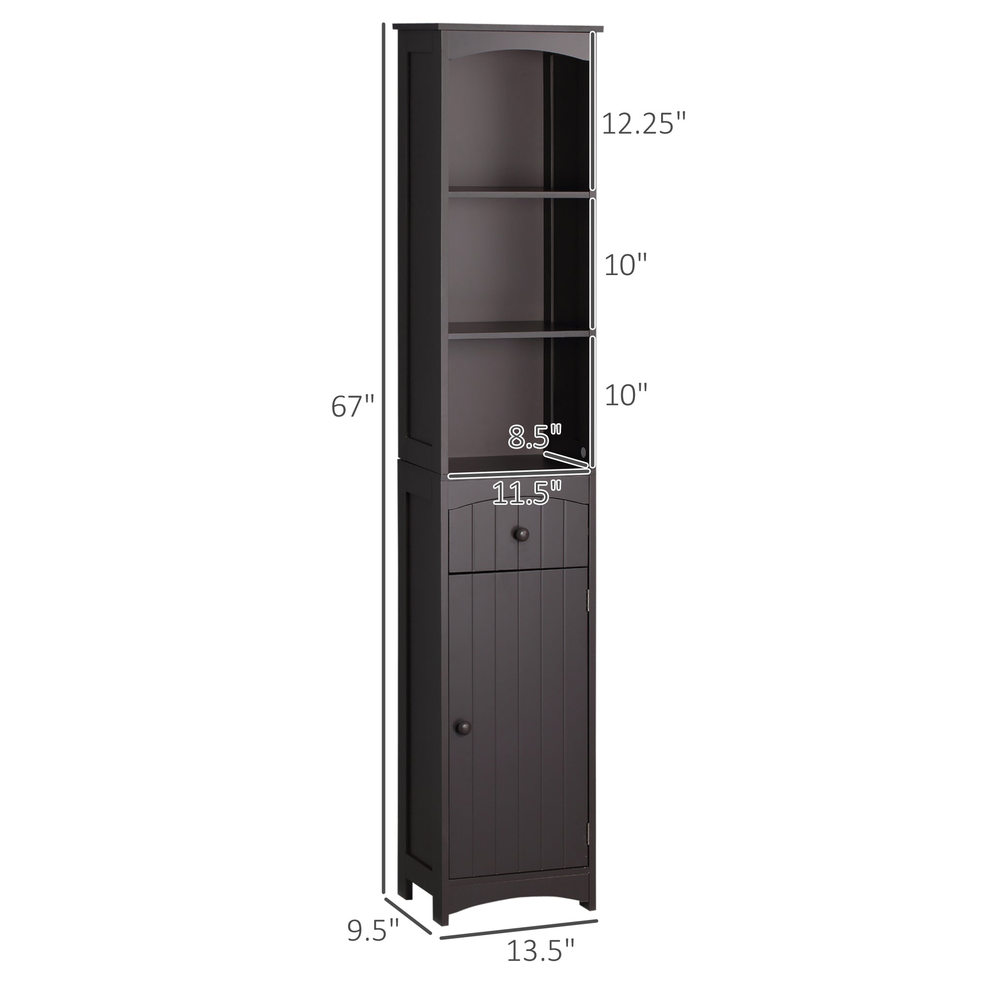 Bathroom Storage Cabinet, Tall Linen Tower with 3 Tier Shelves and Drawer, Brown