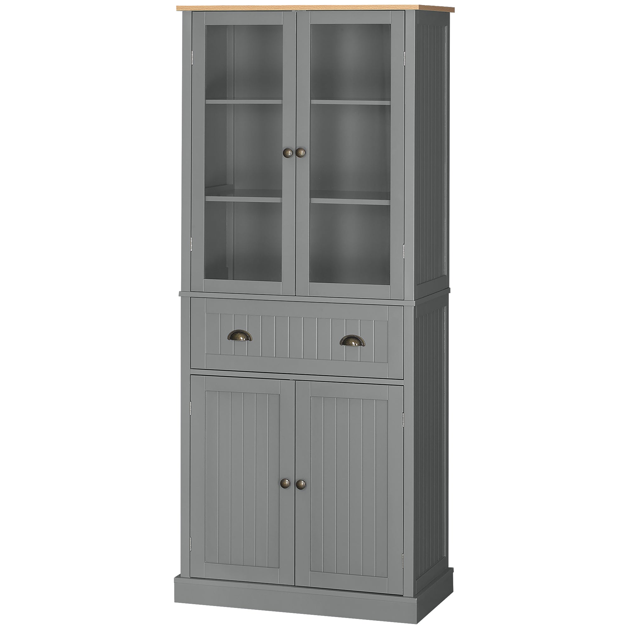 Freestanding Kitchen Cupboard, 5-tier Storage Cabinet with Adjustable Shelves and Drawer for Living Room, Dining Room, Grey