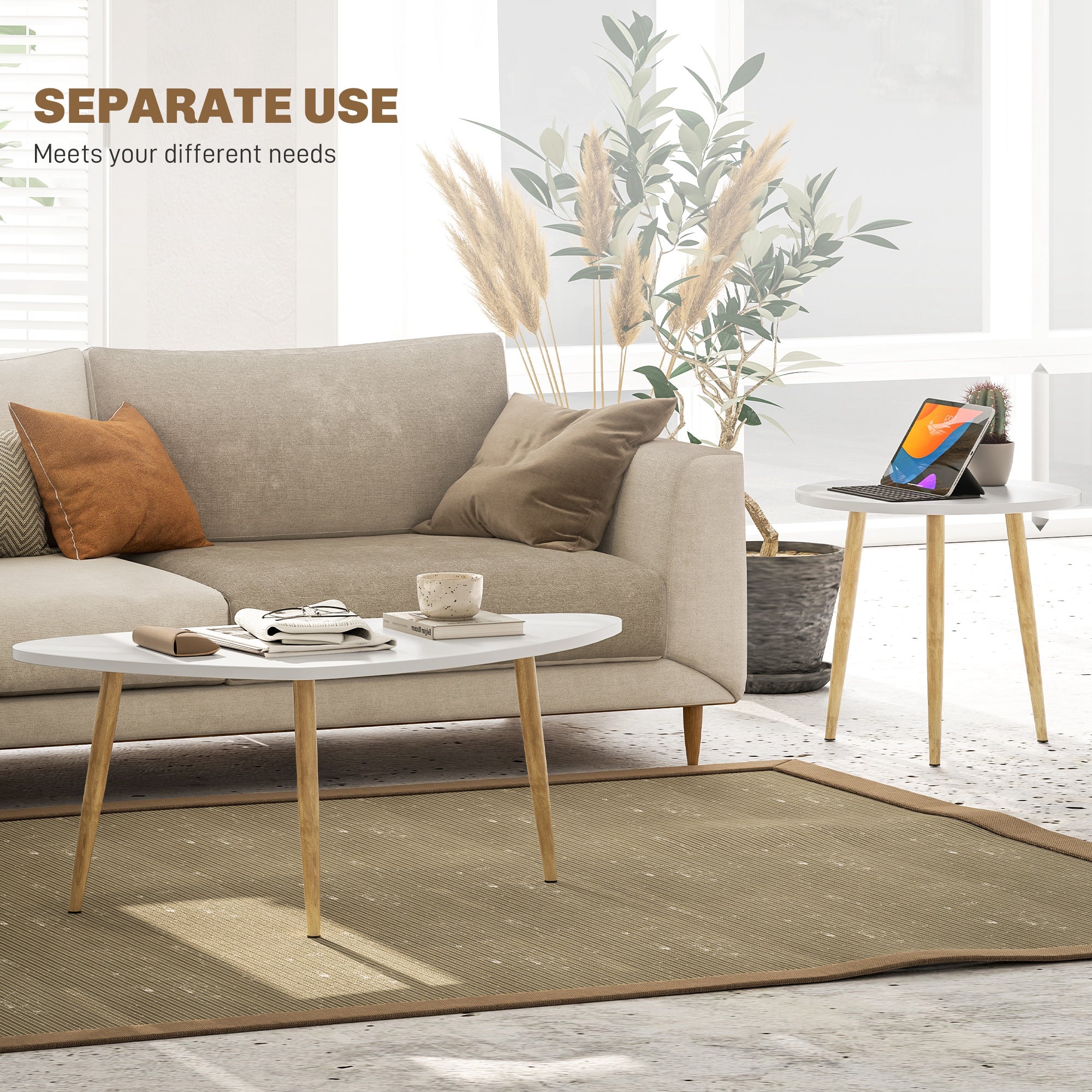 HOMCOM Coffee Table Set of 2, Nesting Coffee End Tables with Modern Decor, Side Table Triangle Occasional Stand Tea Table for Living Room Home and Office, White