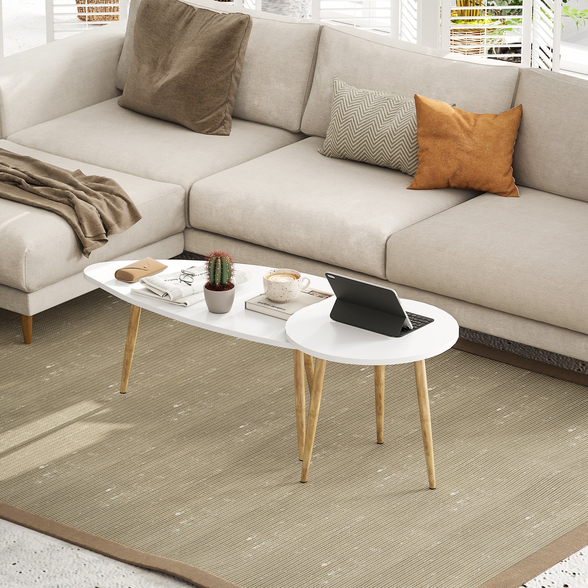 HOMCOM Coffee Table Set of 2, Nesting Coffee End Tables with Modern Decor, Side Table Triangle Occasional Stand Tea Table for Living Room Home and Office, White