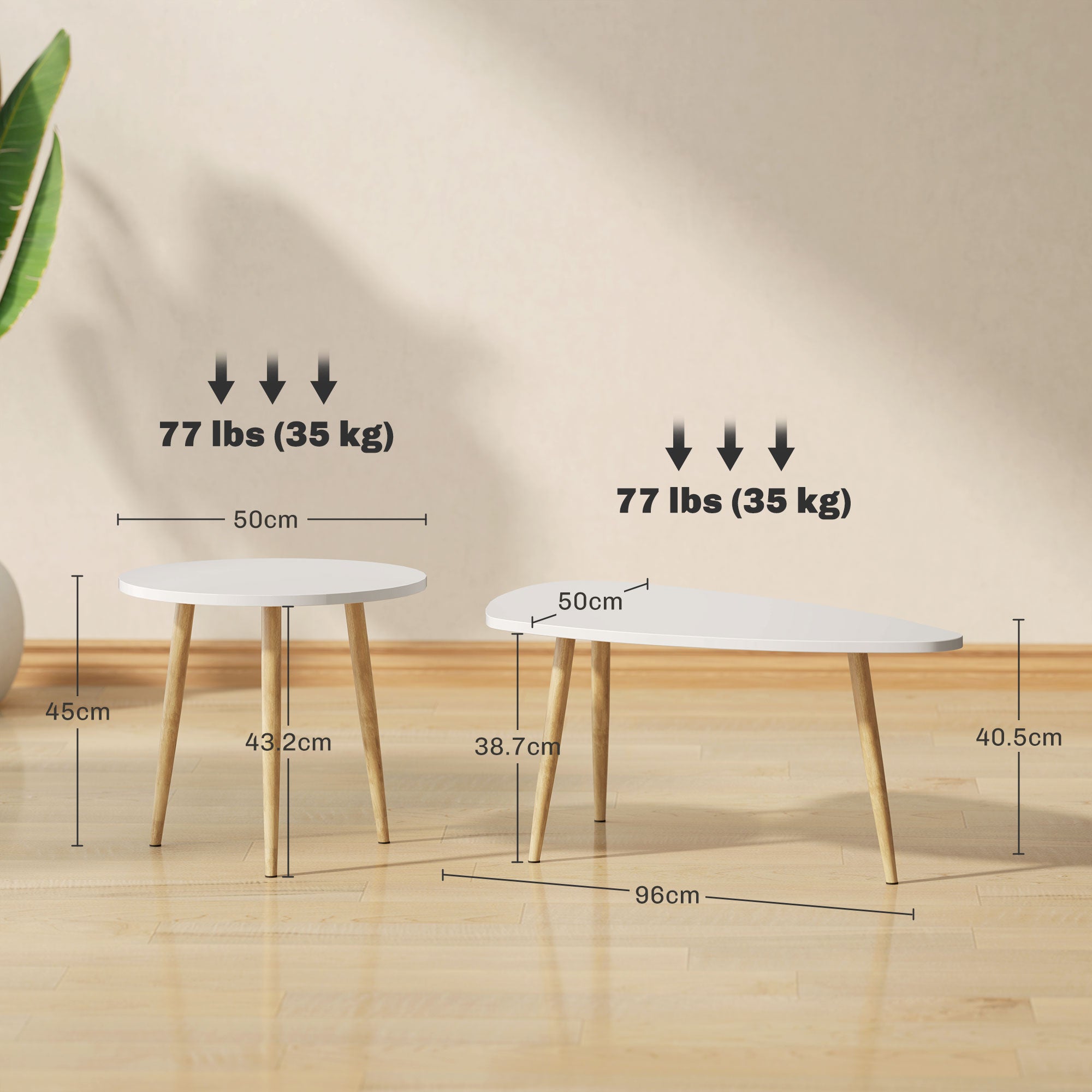 HOMCOM Coffee Table Set of 2, Nesting Coffee End Tables with Modern Decor, Side Table Triangle Occasional Stand Tea Table for Living Room Home and Office, White