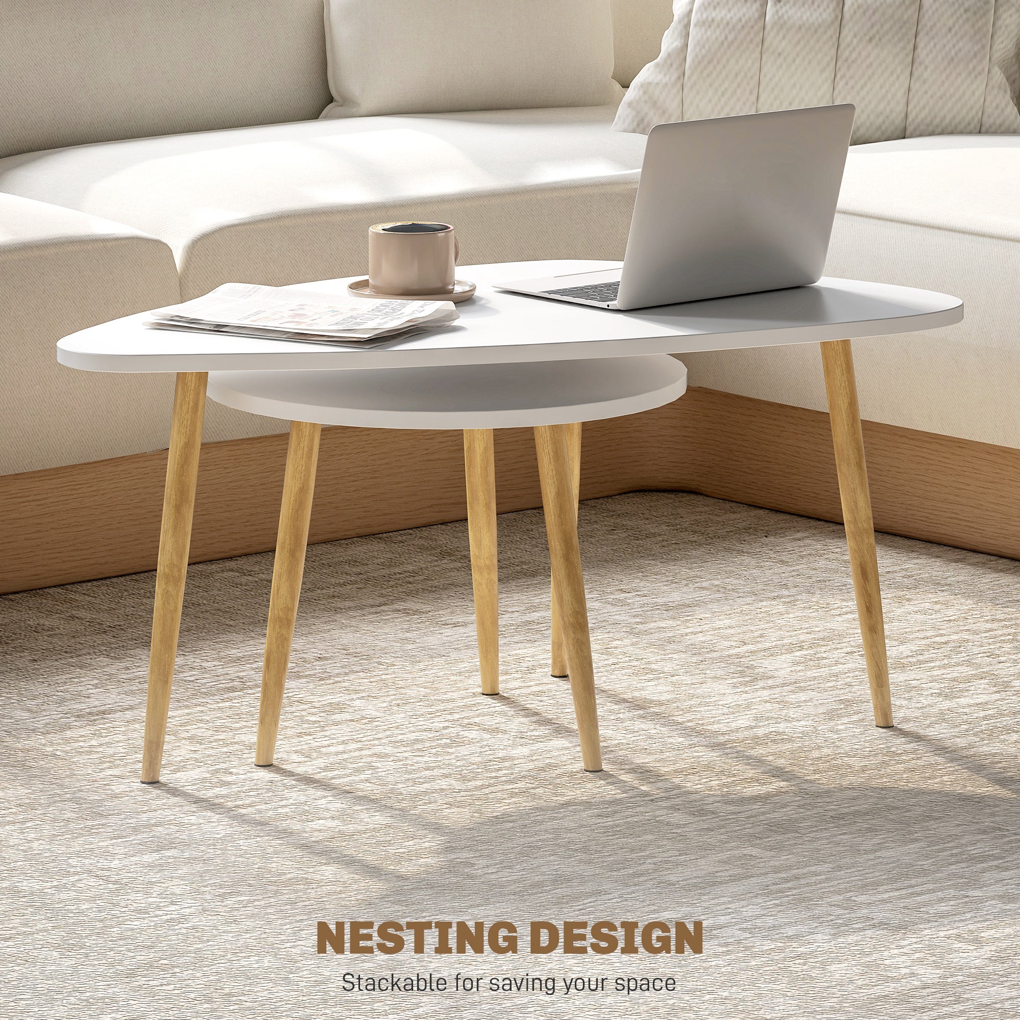 HOMCOM Coffee Table Set of 2, Nesting Coffee End Tables with Modern Decor, Side Table Triangle Occasional Stand Tea Table for Living Room Home and Office, White