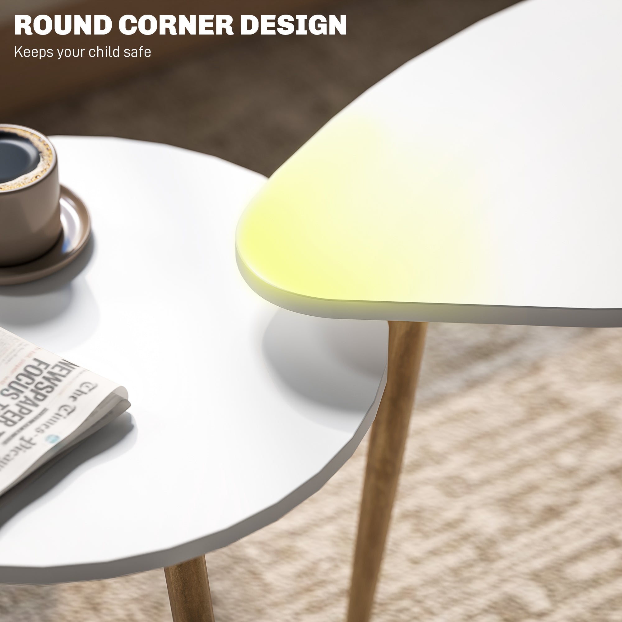 HOMCOM Coffee Table Set of 2, Nesting Coffee End Tables with Modern Decor, Side Table Triangle Occasional Stand Tea Table for Living Room Home and Office, White