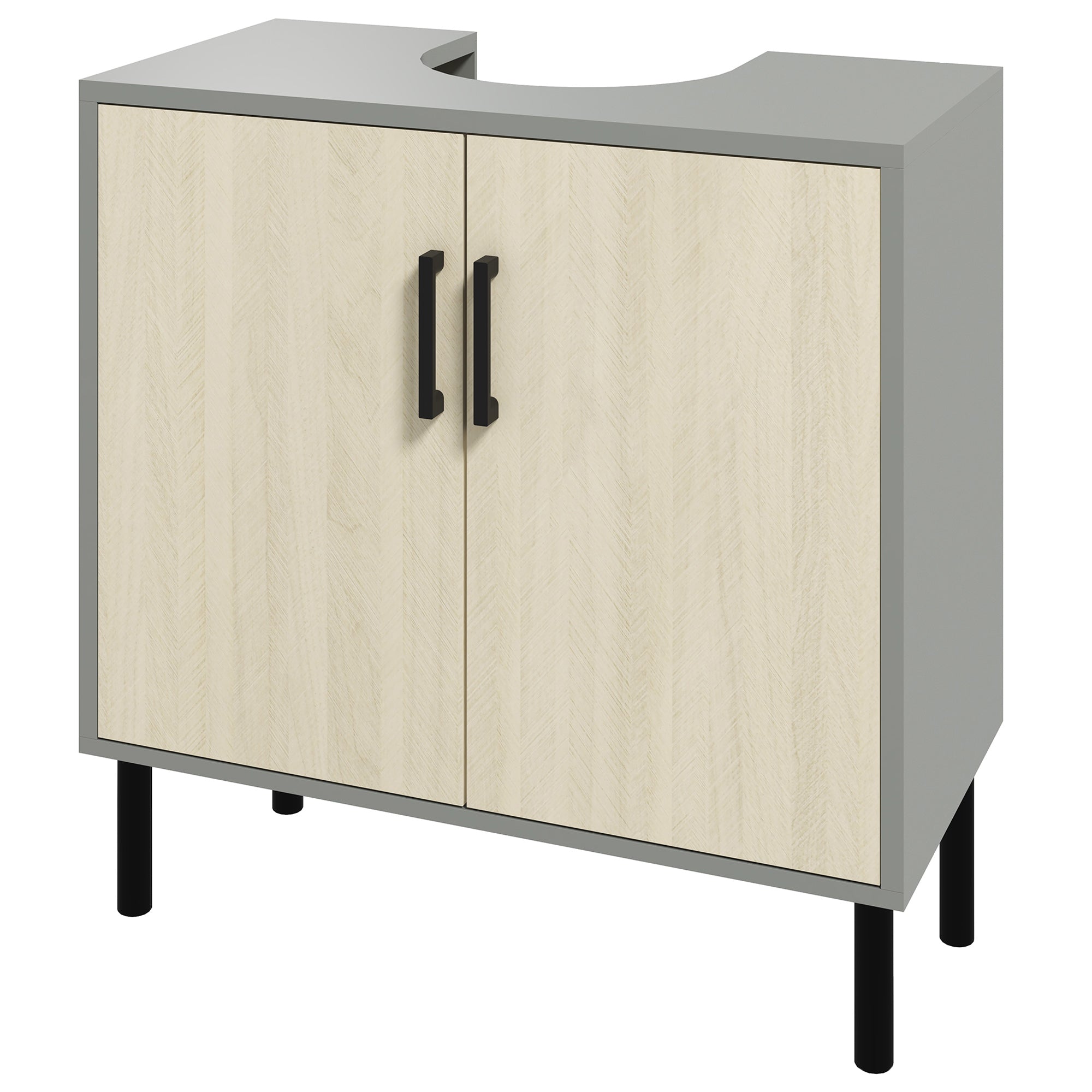 kleankin Under Sink Cabinet, Bathroom Sink Cabinet, Floor Basin Storage Cupboard with Double Doors and Shelf, 60 x 30 x 60 cm, Natural Tone