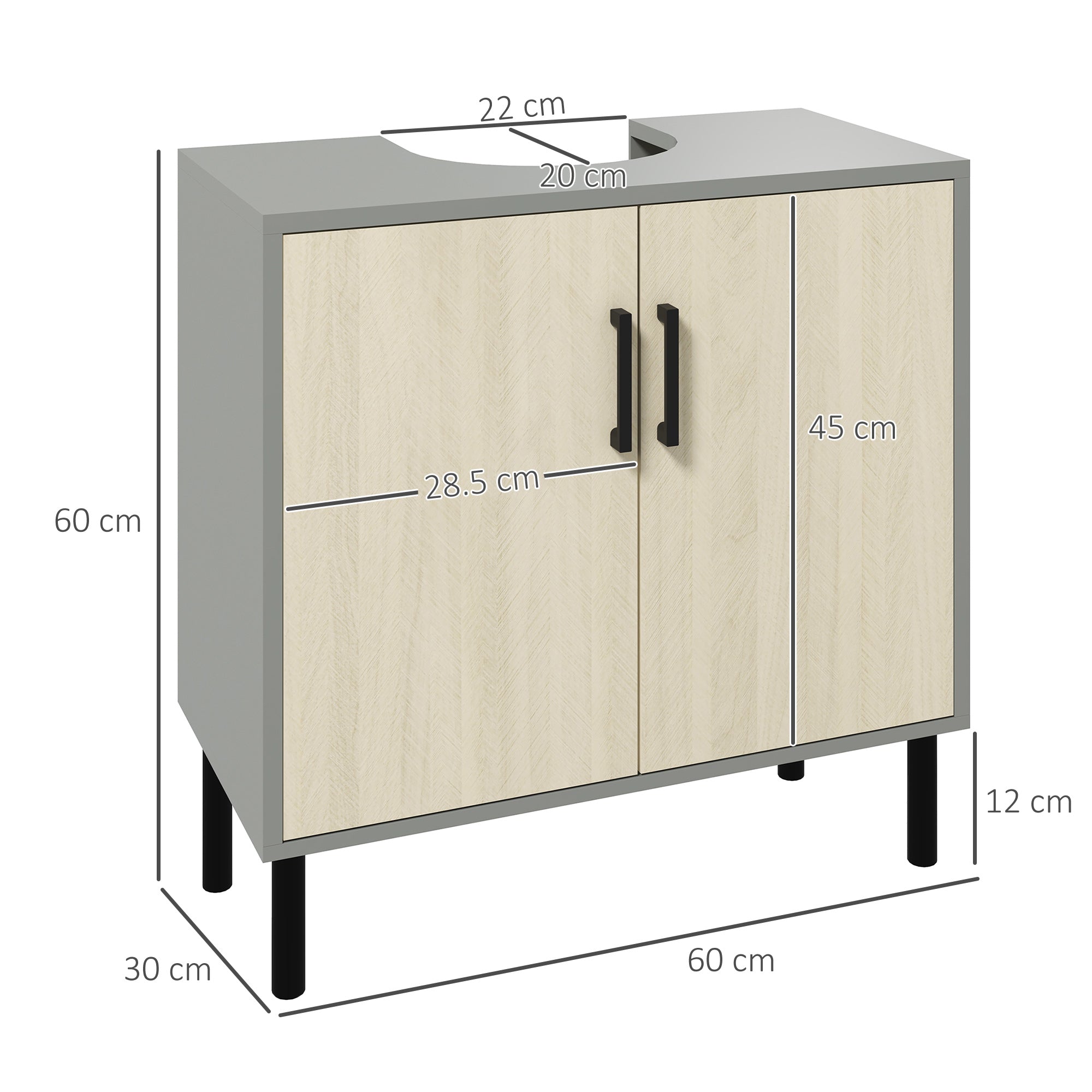 kleankin Under Sink Cabinet, Bathroom Sink Cabinet, Floor Basin Storage Cupboard with Double Doors and Shelf, 60 x 30 x 60 cm, Natural Tone